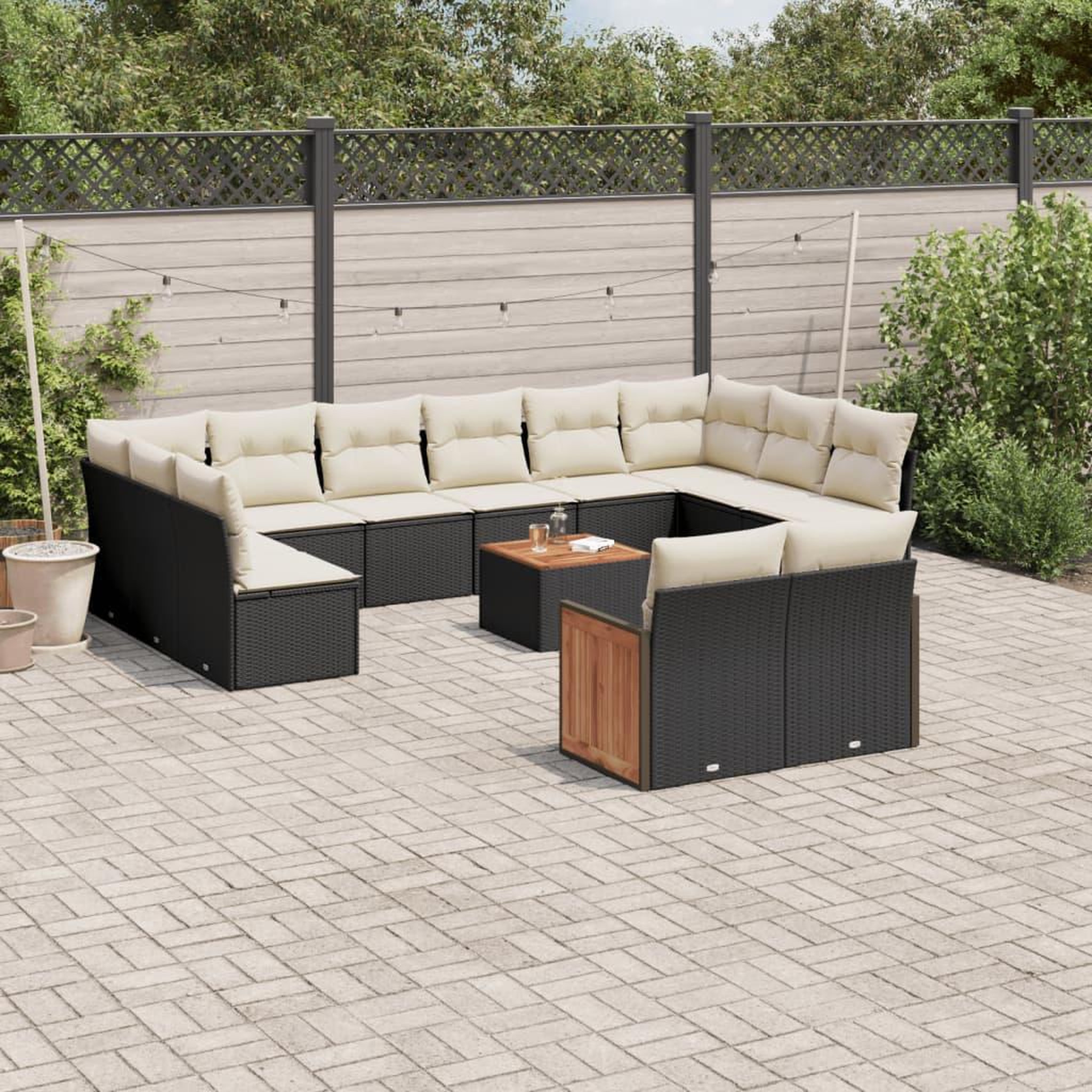 VIDAXL Salon de jardin avec coussins 13 pcs noir resine tressee