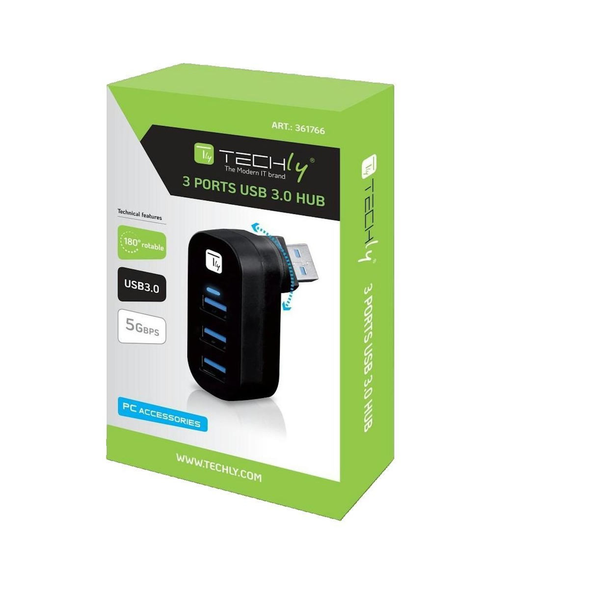 TECHLY Hub USB Techly IUSB3-HUB3-ROTB Connecteur rotatif