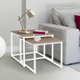 Voir la diapositive 2 : ID MARKET Lot de 2 tables basses gigognes DETROIT 40/45 design industriel bois et métal blanc