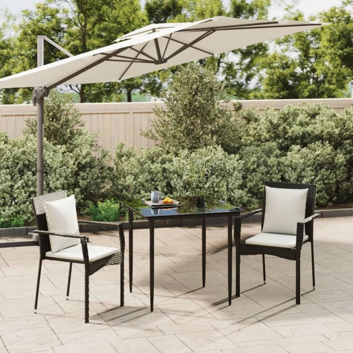 VIDAXL Ensemble a manger de jardin avec coussins 3 pcs Noir