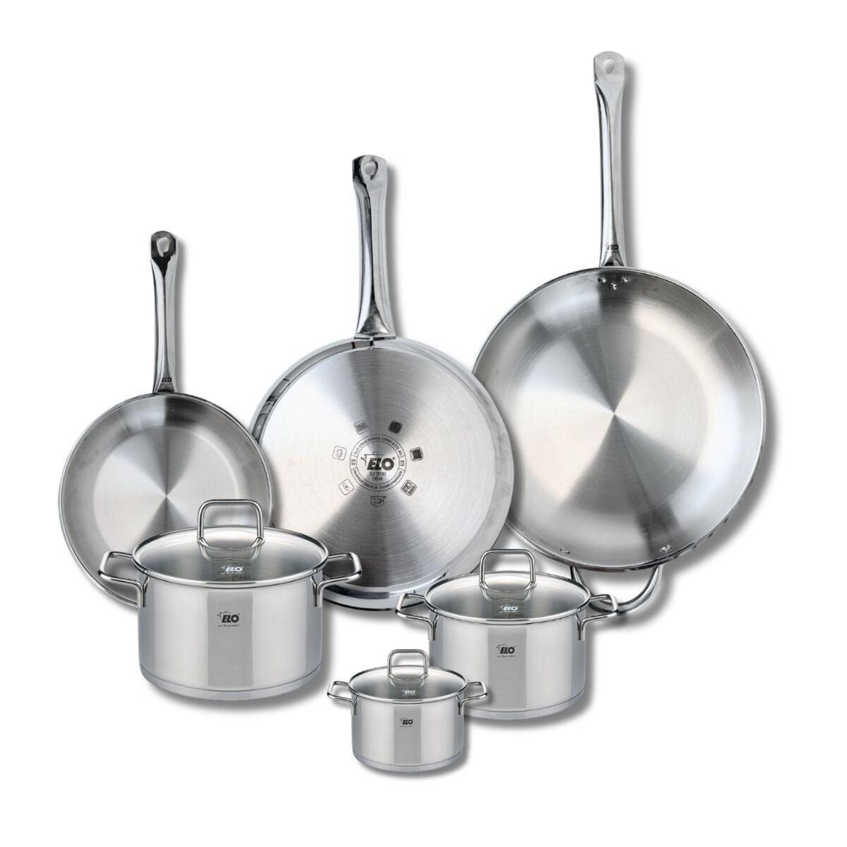 ELO Ensemble de 3 Poêles de cuisson 24, 28 et 32 cm et 3 faitouts 12, 16 et 20 cm Elo Profi Citrin