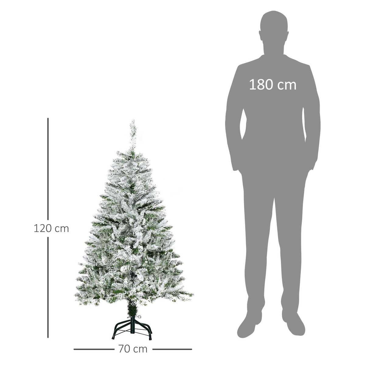 HOMCOM Sapin de Noël artificiel aspect enneigé Ø 70 x 120H cm 200 branches épines imitation Nordmann grand réalisme