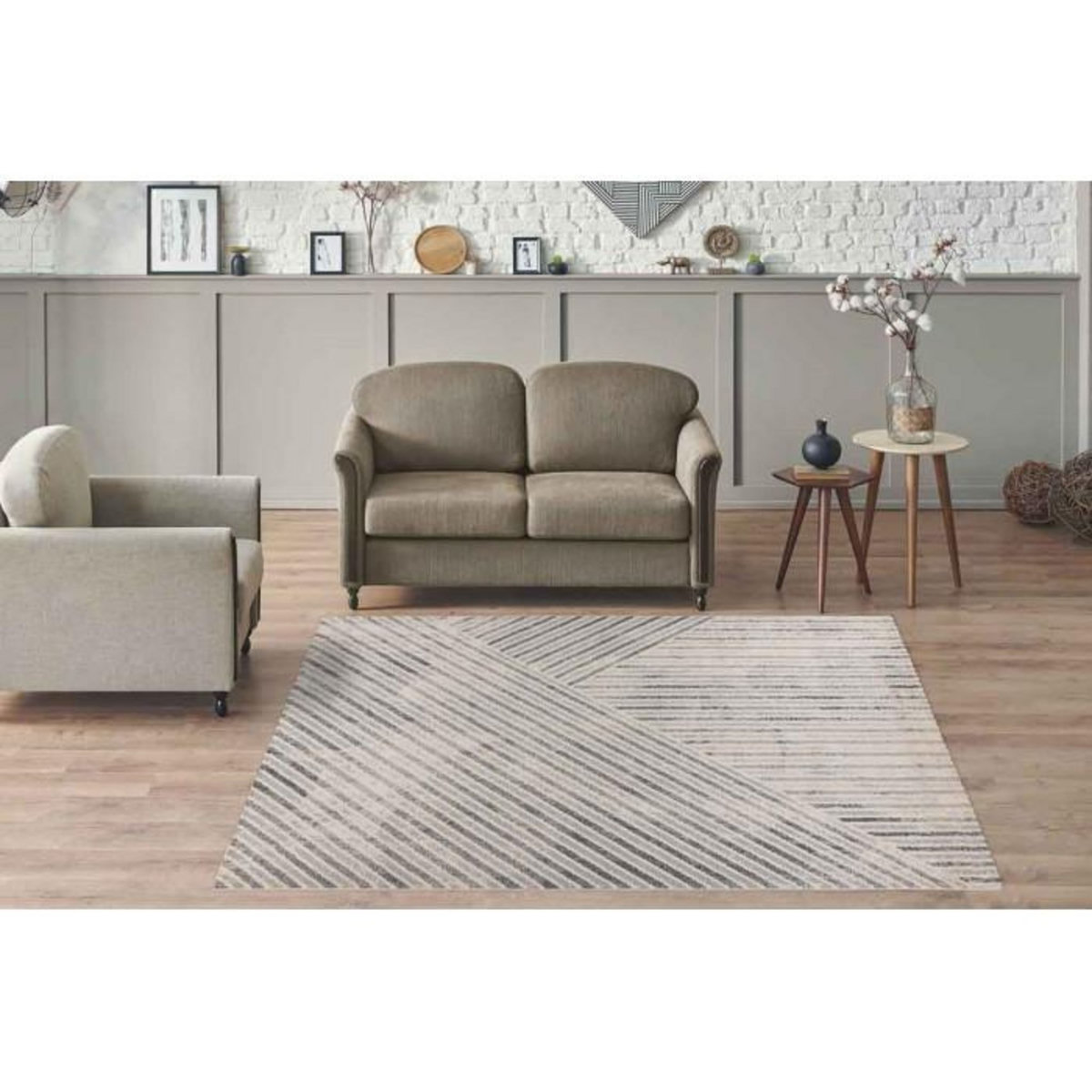 Paris Prix Tapis Tissé Graphique  Rhombus  Beige & Gris