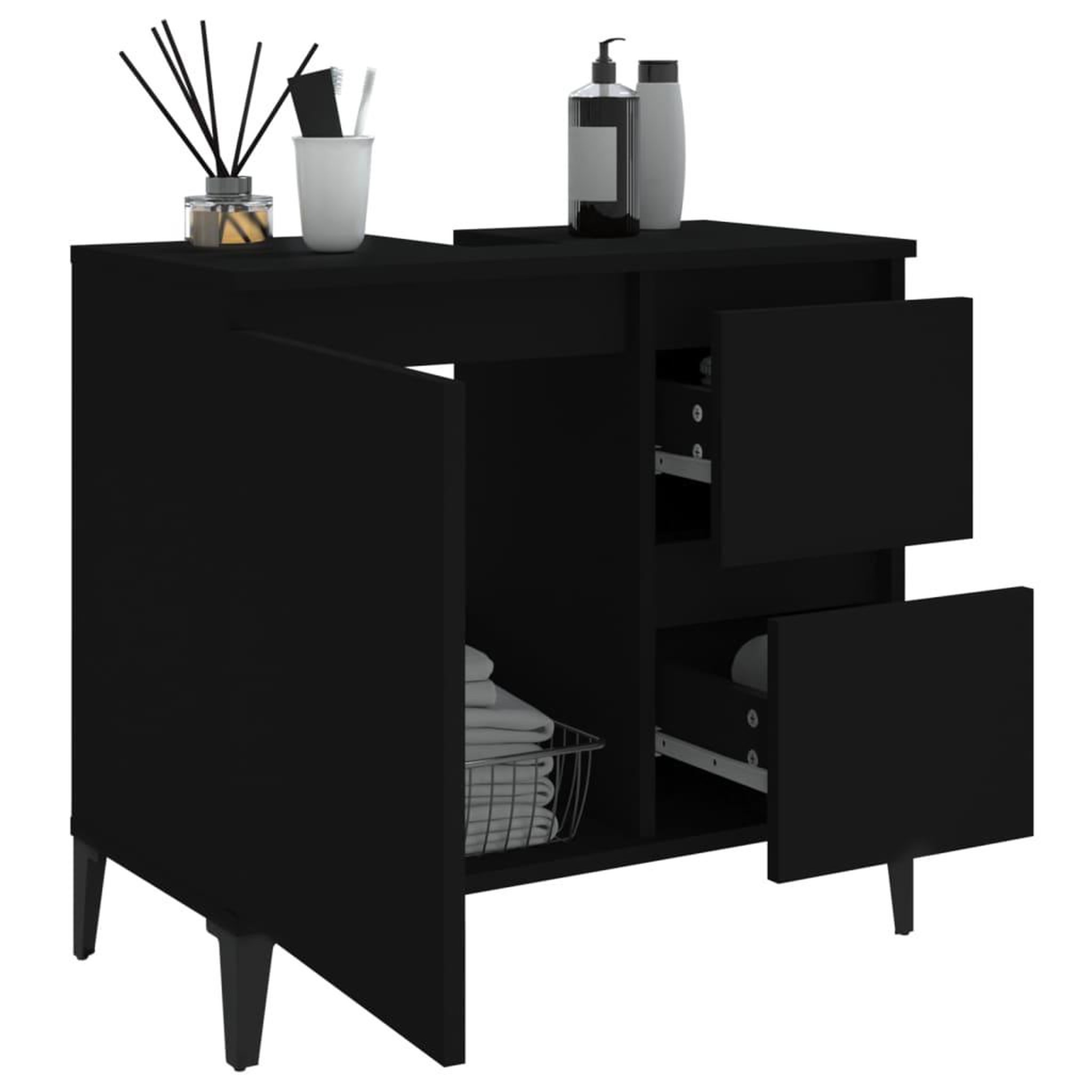 Voir la diapositive 4 : VIDAXL Armoire de salle de bain noir 65x33x60 cm bois d'ingenierie