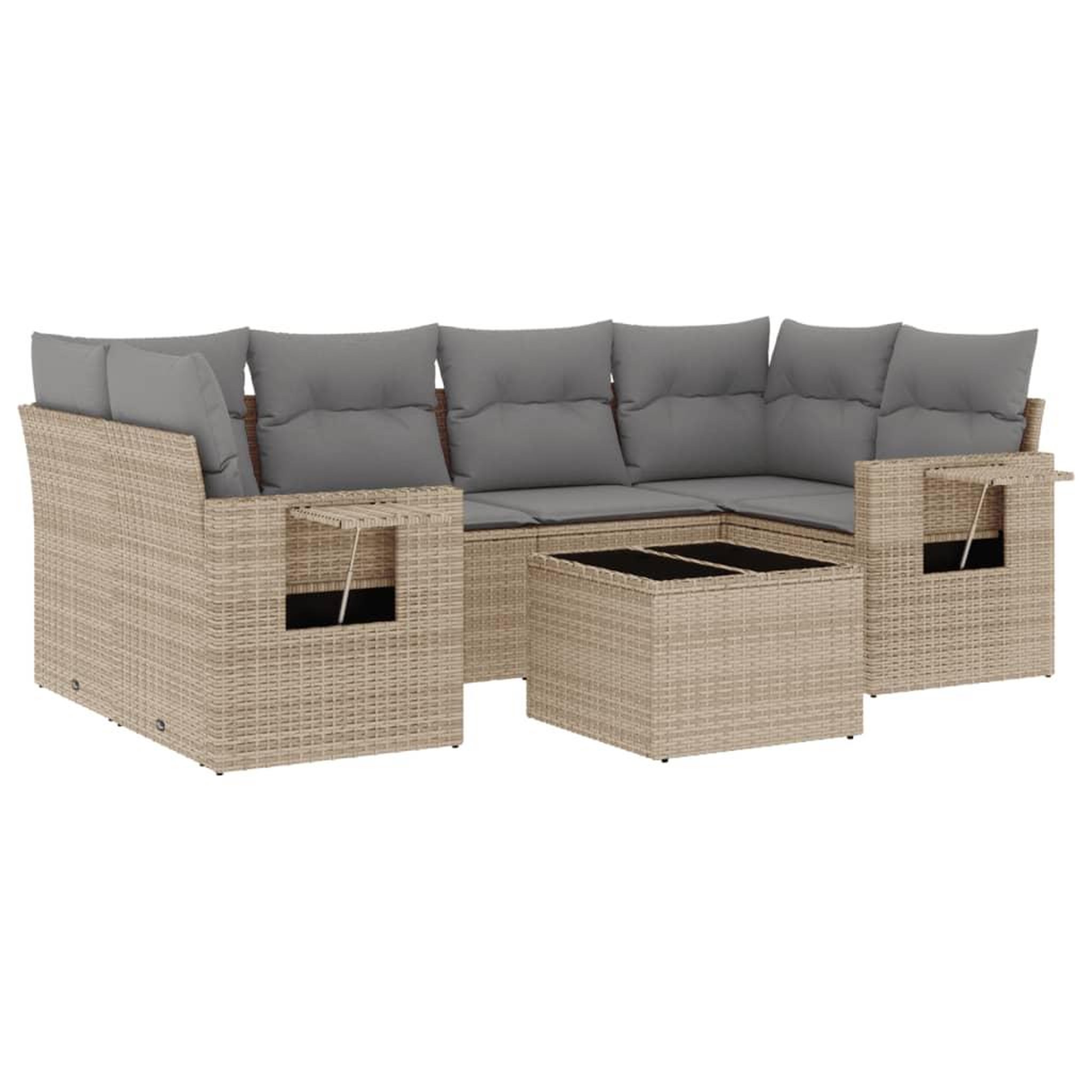 Voir la diapositive 2 : VIDAXL Salon de jardin avec coussins 7 pcs beige resine tressee
