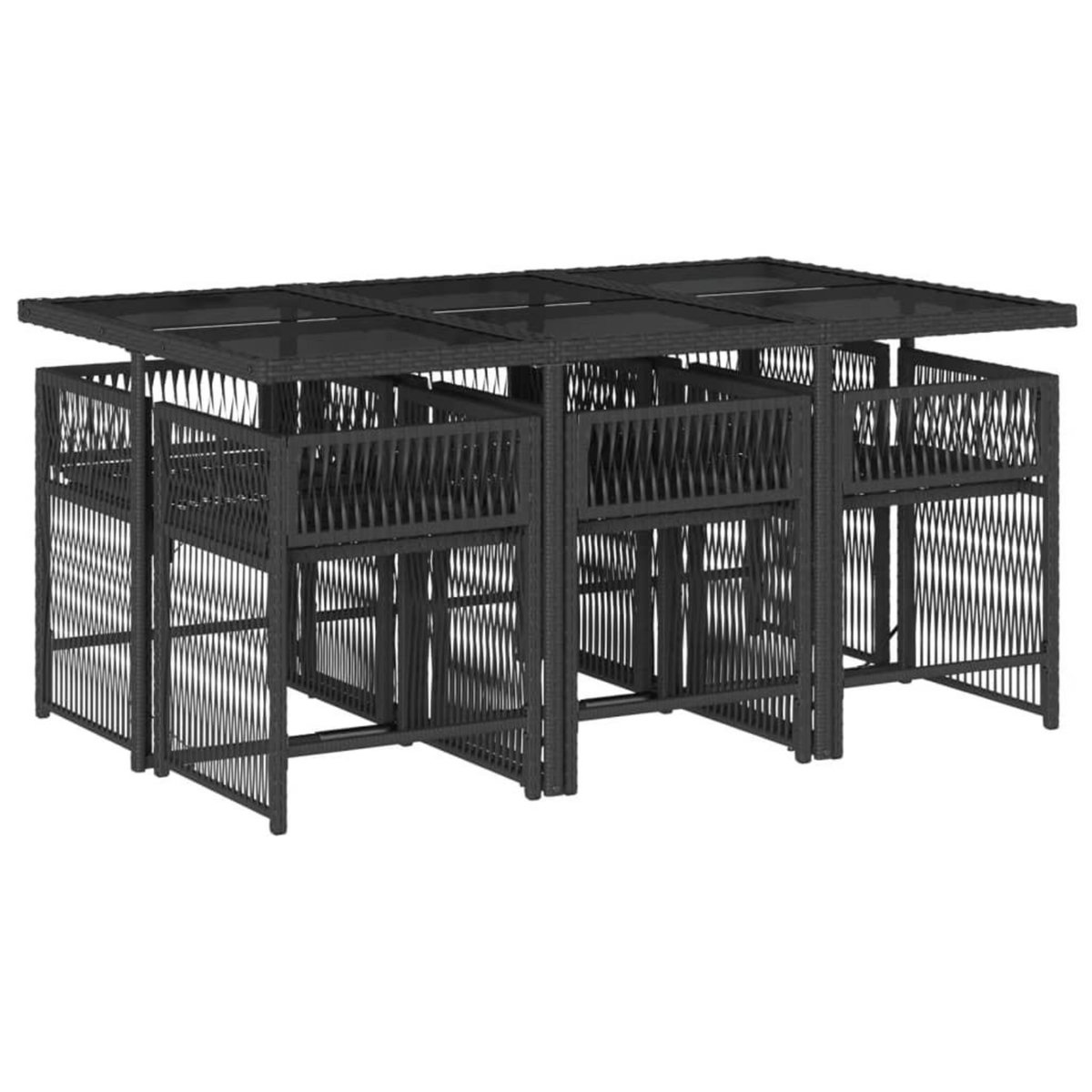 VIDAXL Ensemble a manger de jardin coussins 7pcs Noir Resine tressee