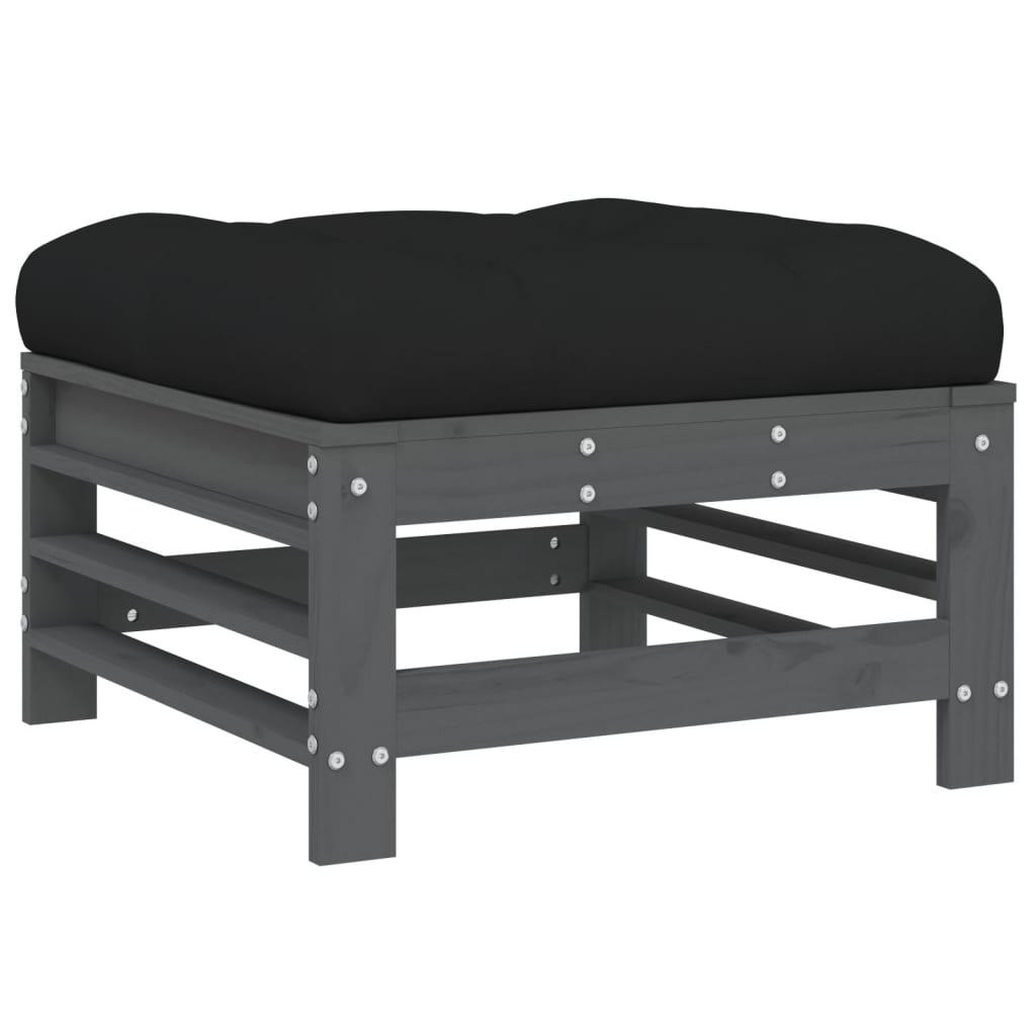 Voir la diapositive 3 : VIDAXL Repose-pieds de jardin coussins lot de 2 gris bois pin massif