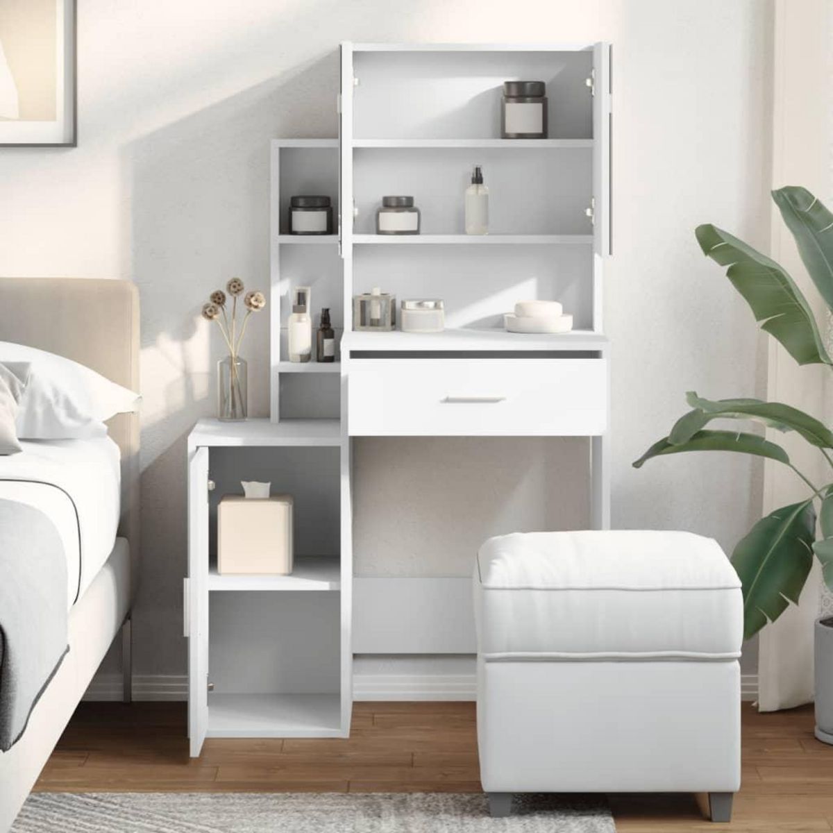 VIDAXL Coiffeuse avec armoire blanc 80x35x132 cm