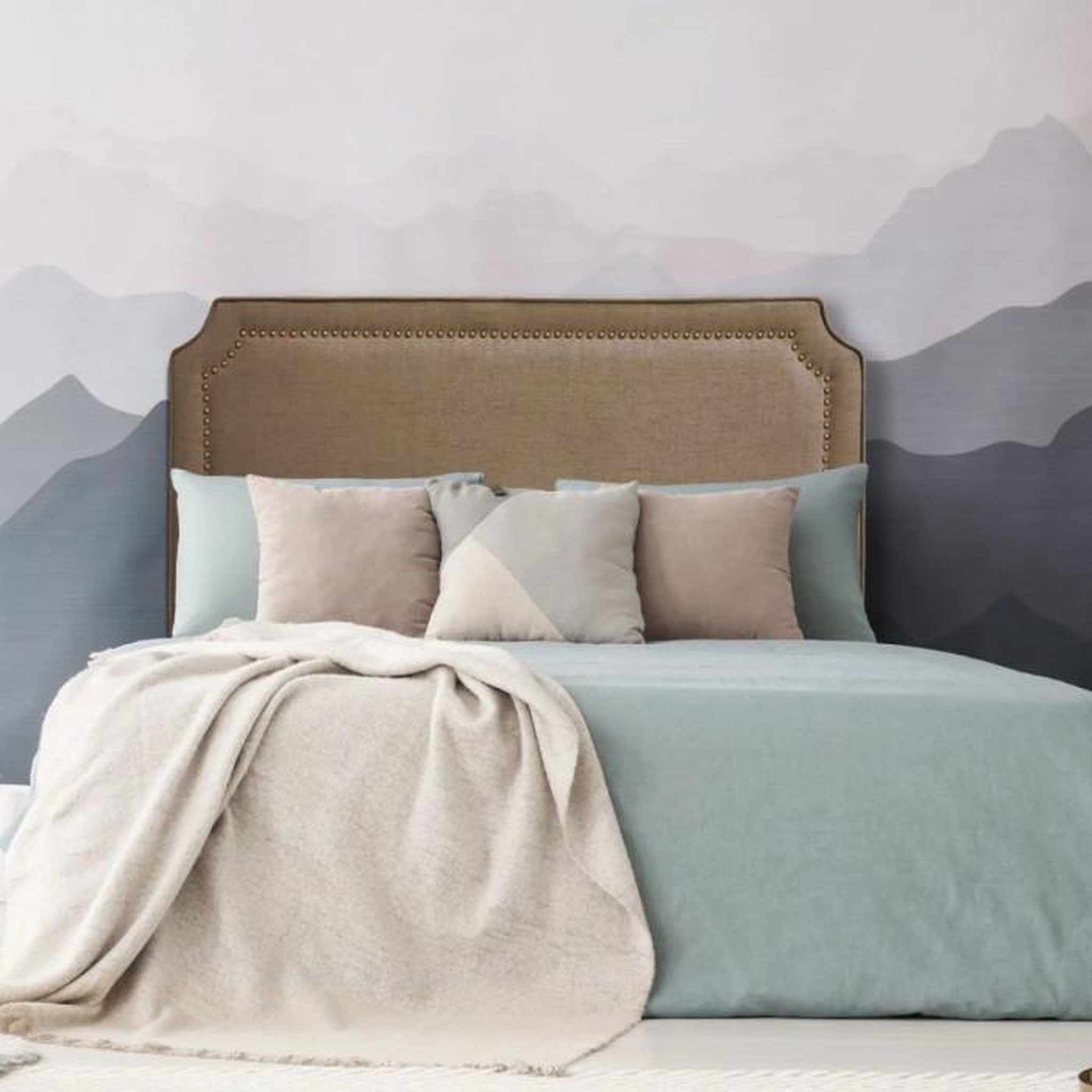 Voir la diapositive 5 : Paris Prix Tête de lit  design en tissu  selena  160cm gris chiné
