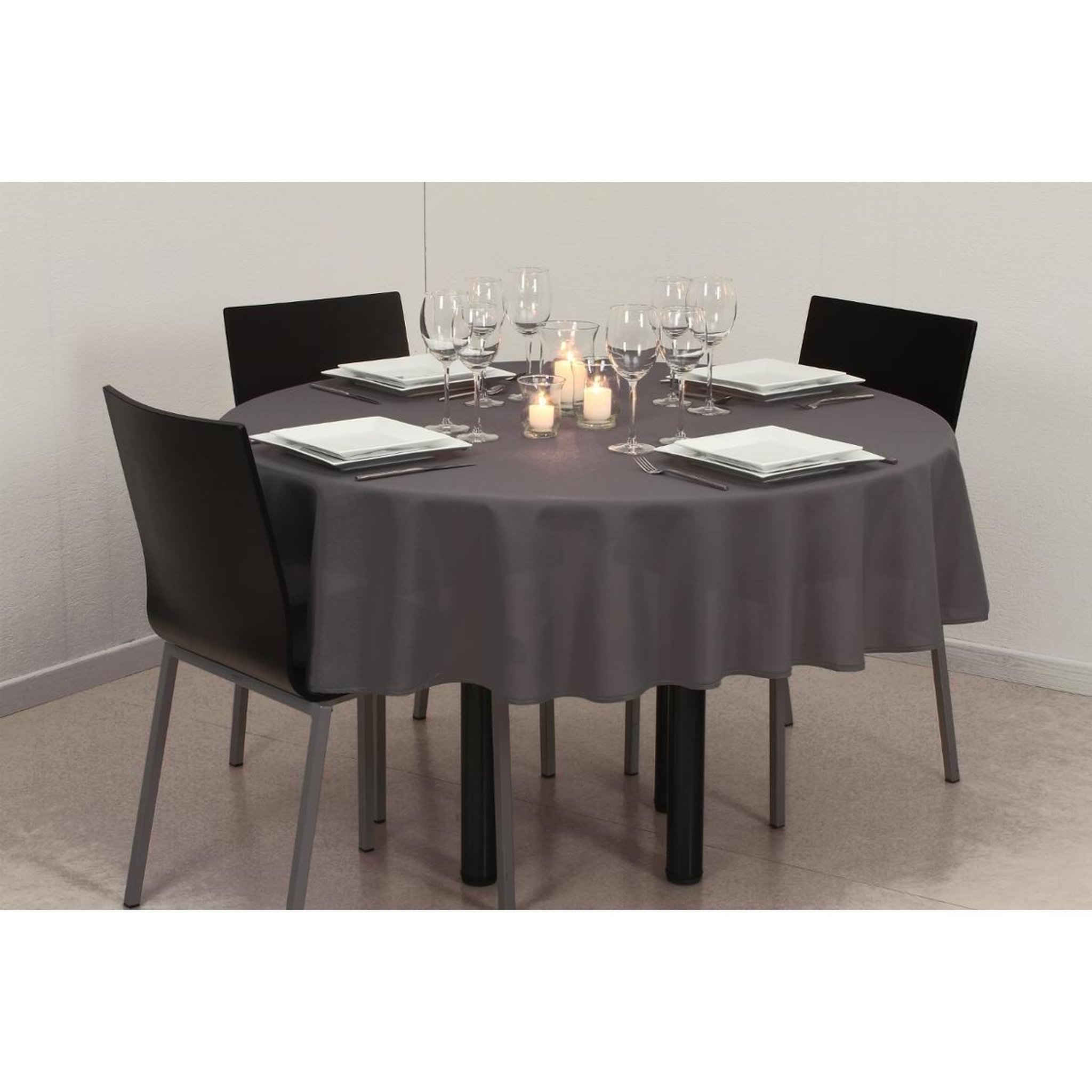 Voir la diapositive 4 : ATMOSPHERA Nappe antitache ronde  unie  180cm ardoise
