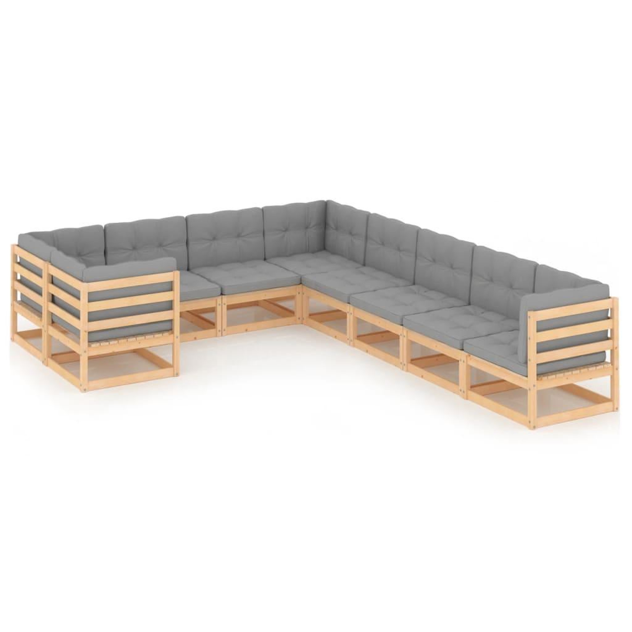 Voir la diapositive 1 : VIDAXL Salon de jardin 9 pcs avec coussins Bois de pin massif