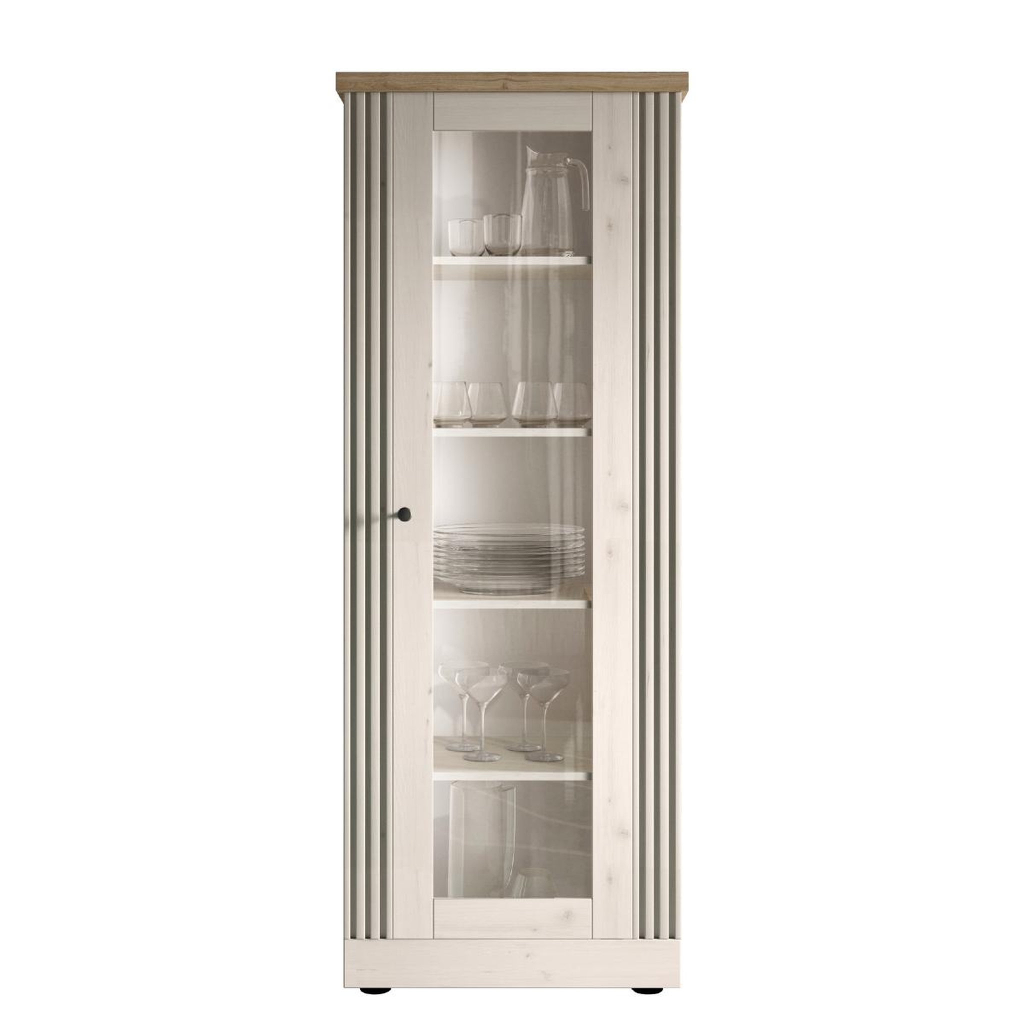 JLC KREATION Vitrine 1 porte vitrée coloris blanc et chêne naturel YANIS