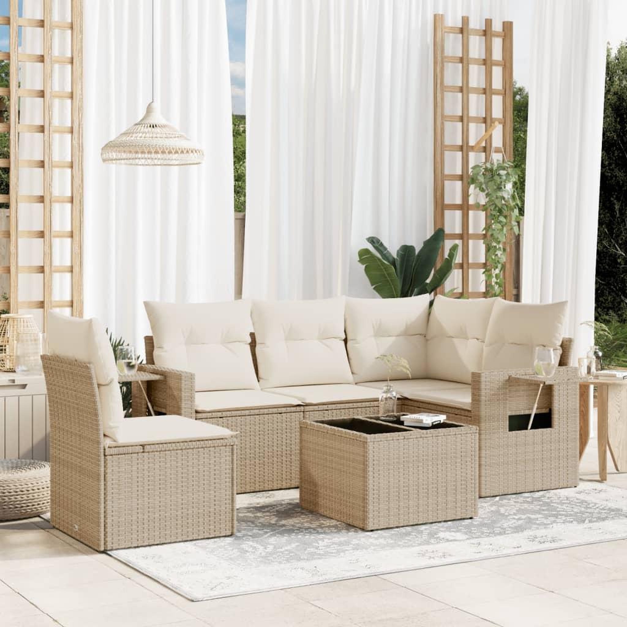 VIDAXL Salon de jardin avec coussins 6 pcs beige resine tressee
