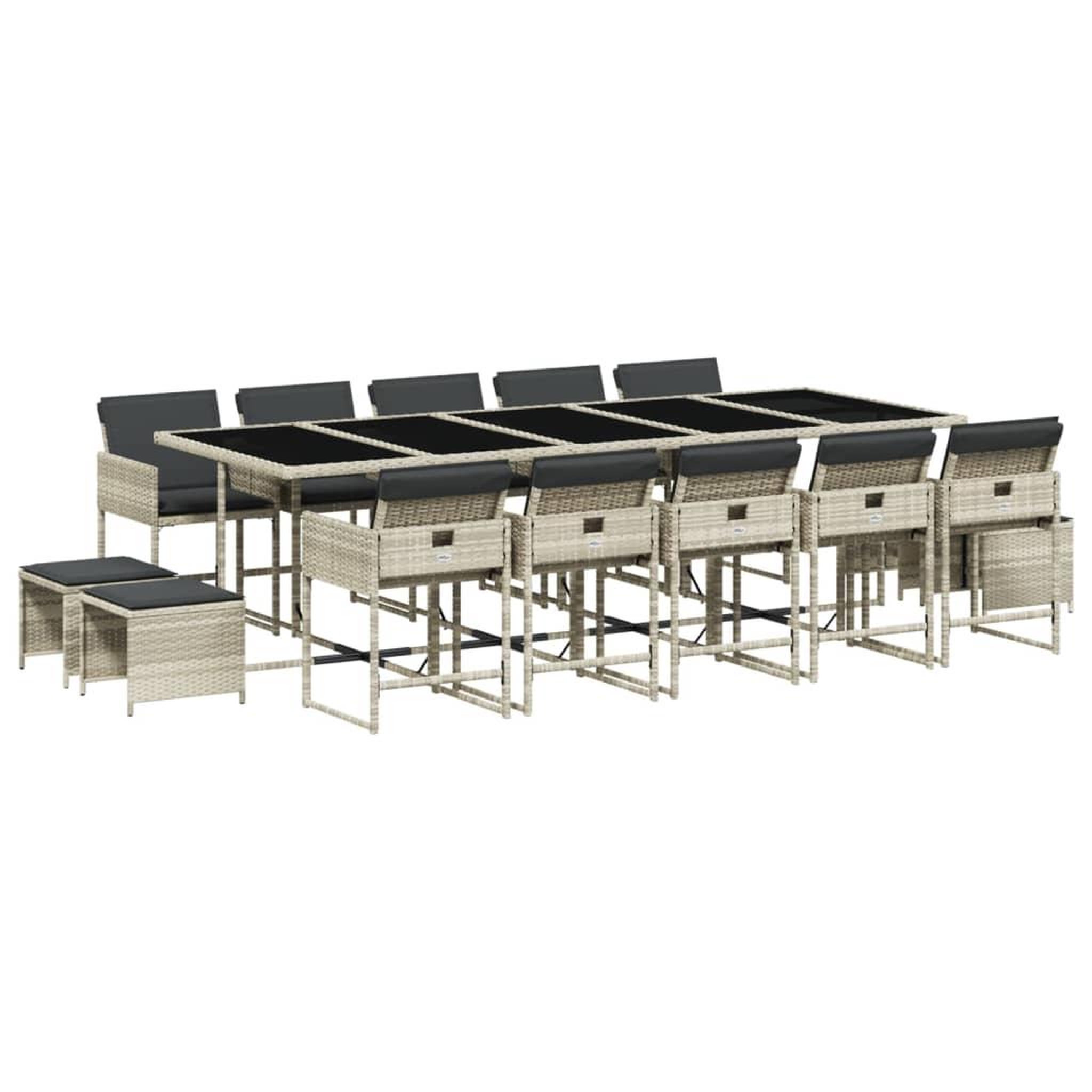 Voir la diapositive 2 : VIDAXL Ensemble a manger de jardin et coussins 15 pcs gris clair rotin