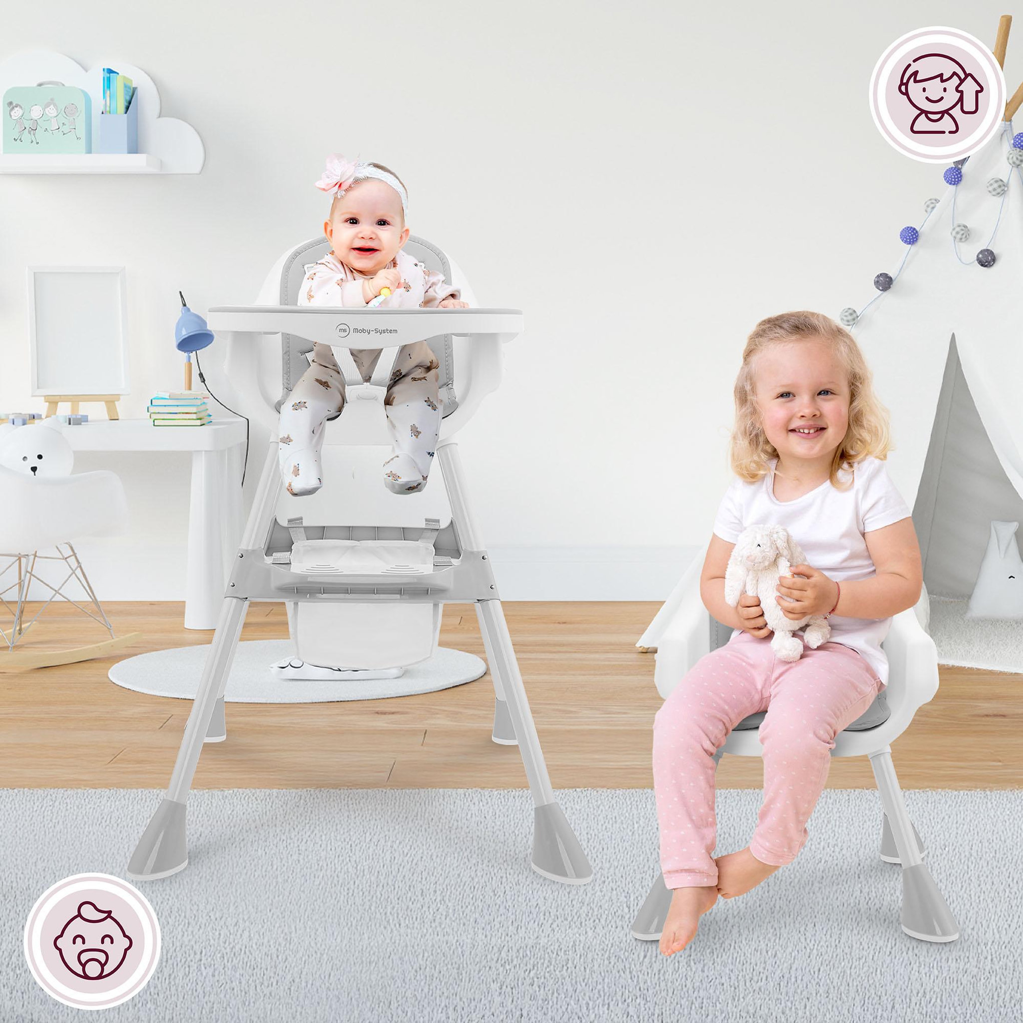 Voir la diapositive 2 : MOBY SYSTEM Chaise Haute Bébé Réglable 2en1 - Moby-System - Magnolia - Plateau Double - Coussin Similicuir