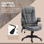 Voir la diapositive 5 : HOMCOM Fauteuil de bureau direction massant chauffant hauteur réglable dossier inclinable toile de lin gris chiné