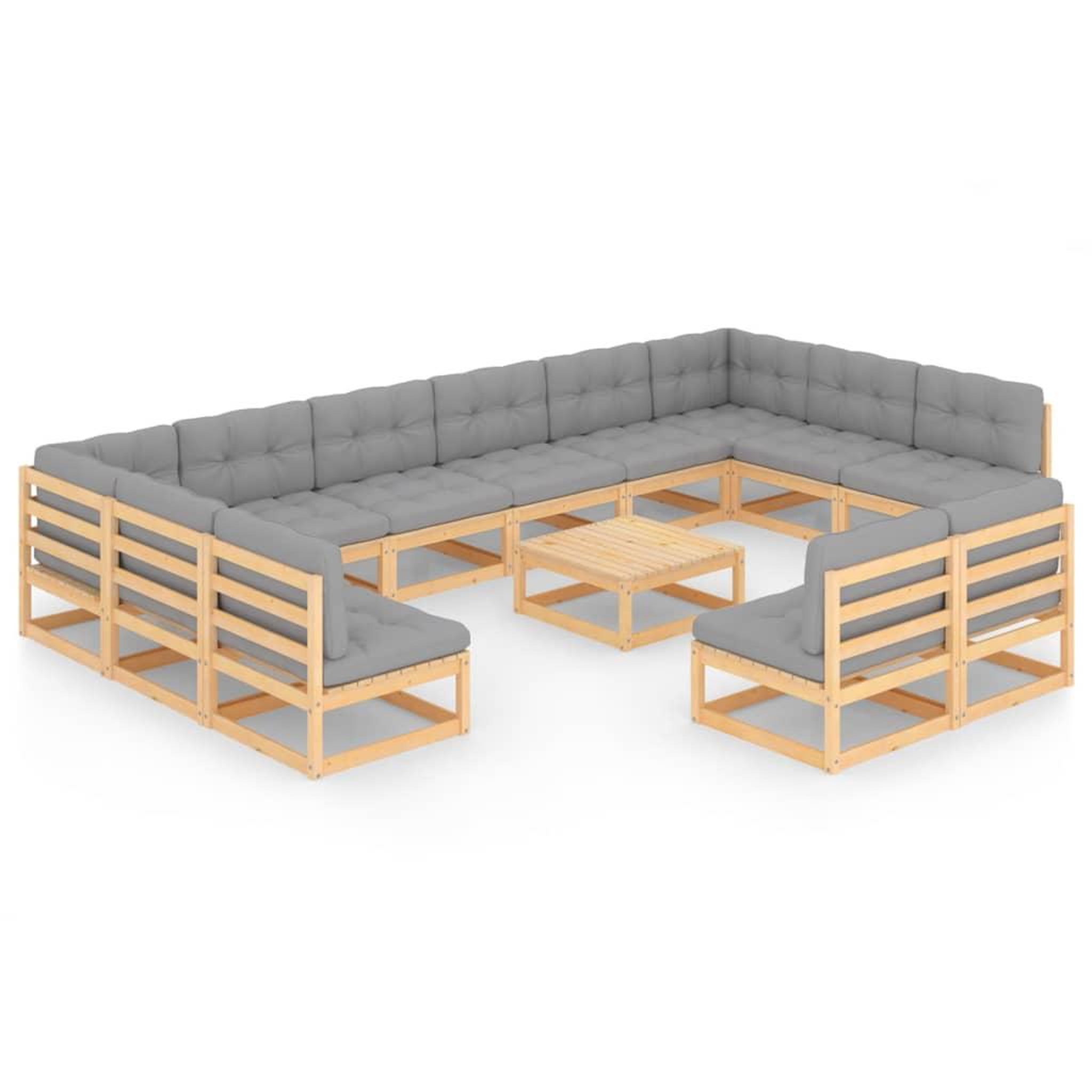 Voir la diapositive 2 : VIDAXL Salon de jardin 13 pcs avec coussins Bois de pin massif