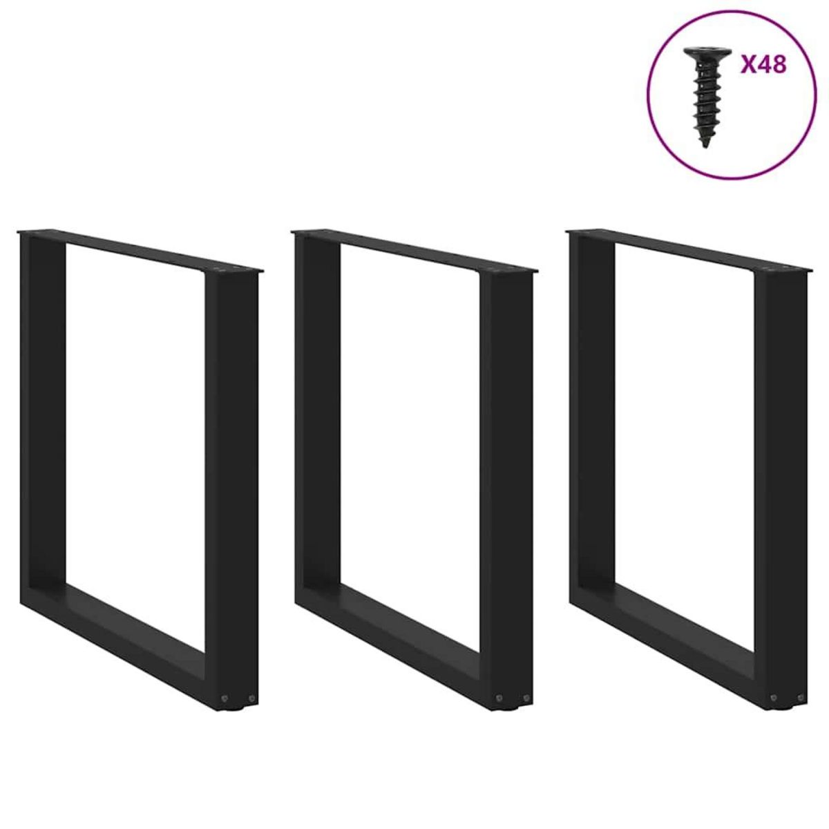 VIDAXL Pieds de table basse forme de U 3 pcs noir 90x(72-73) cm acier