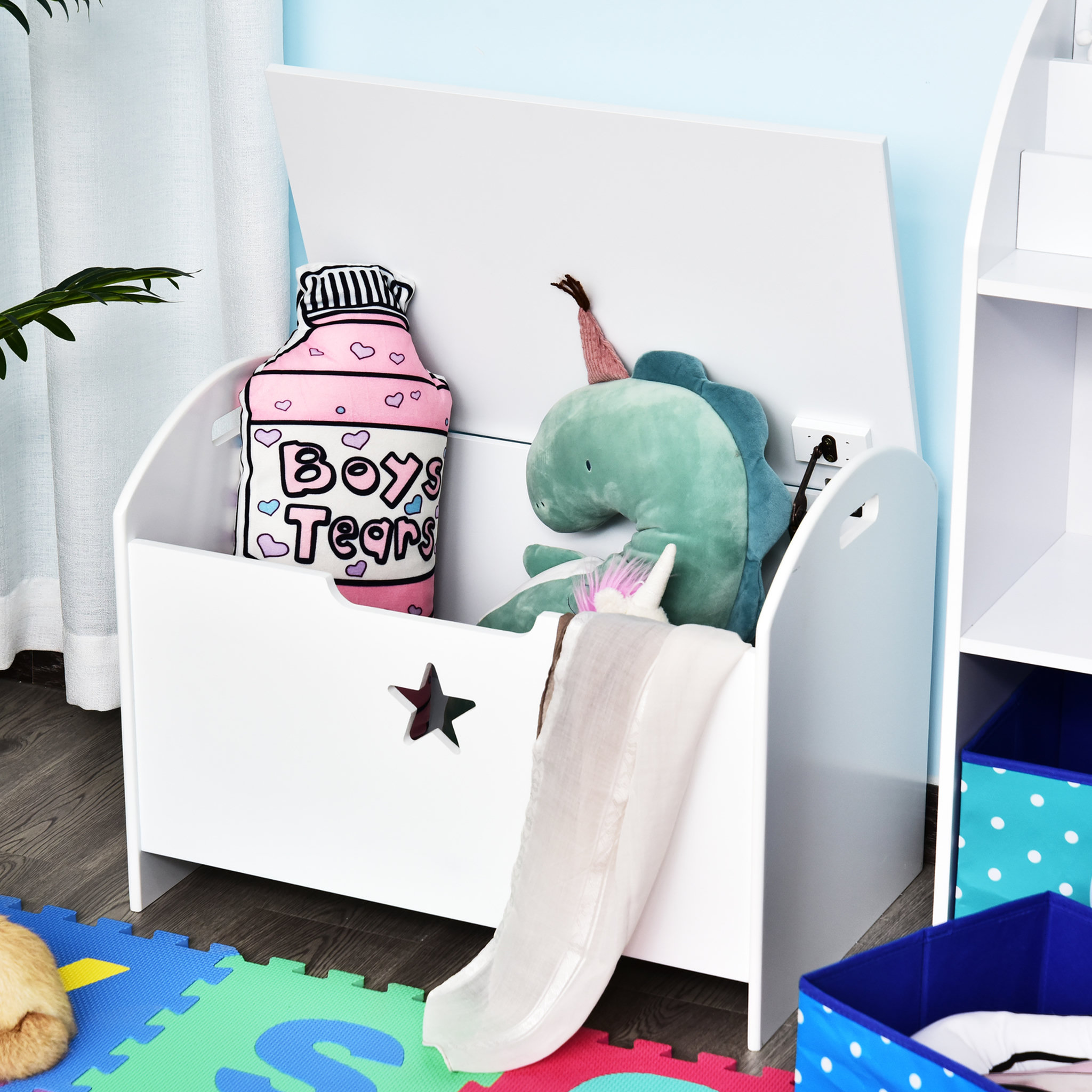 Voir la diapositive 4 : HOMCOM HOMCOM Coffre malle de rangement coffre à jouets dim. 62L x 40l x 46H cm MDF blanc