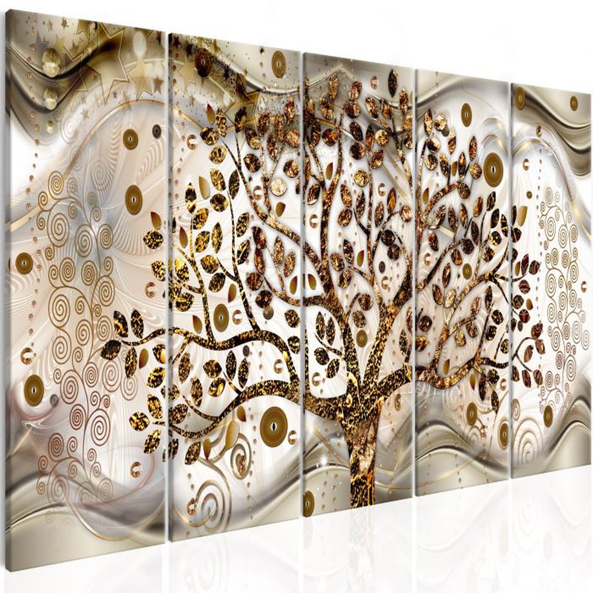 Paris Prix Tableau Imprimé 5 Panneaux  Tree & Waves Brown. Coloris disponibles : Multicolore