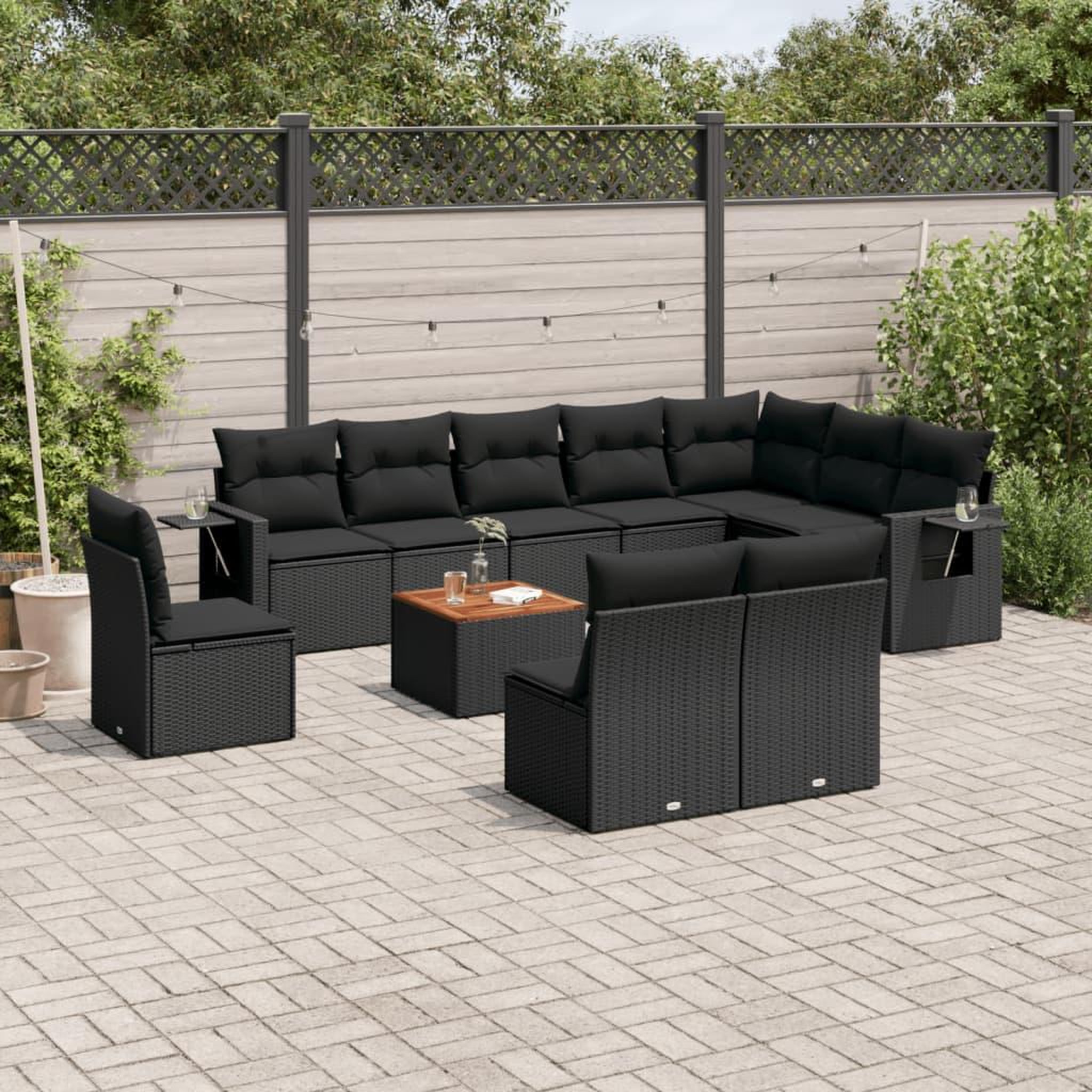 VIDAXL Salon de jardin 11 pcs avec coussins noir resine tressee