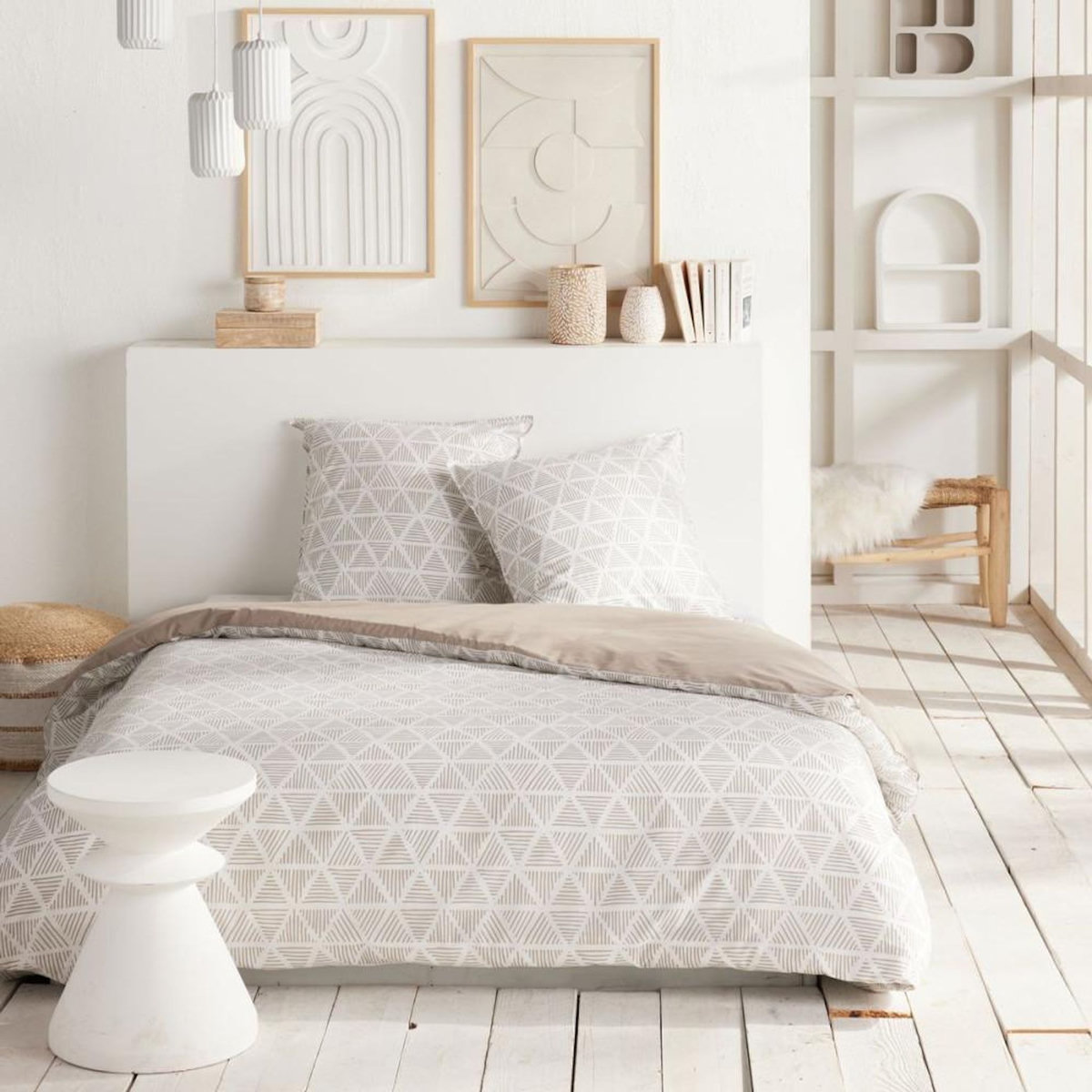 Today Parure de lit - TODAY - Sunshine - 2 personnes - 220 x 240 cm - Coton imprimé triangle