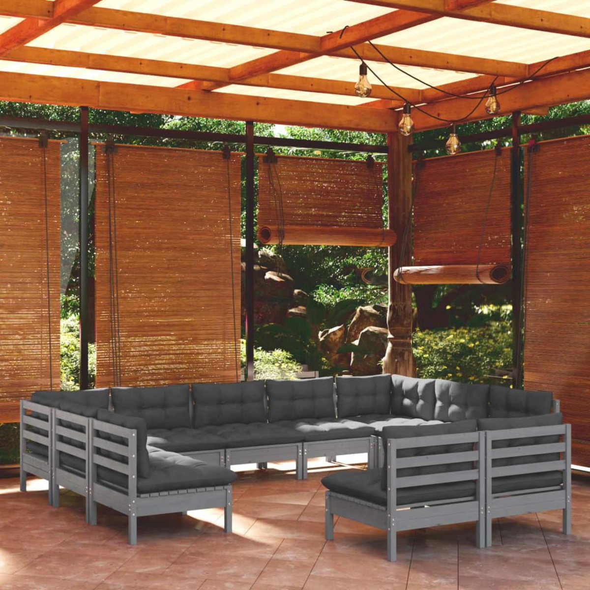 VIDAXL Salon de jardin 11 pcs avec coussins Gris Bois de pin solide
