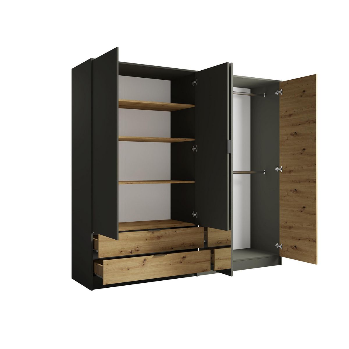 BEST MOBILIER Nicosie - armoire avec miroir - effet bois et gris - 220x203 cm
