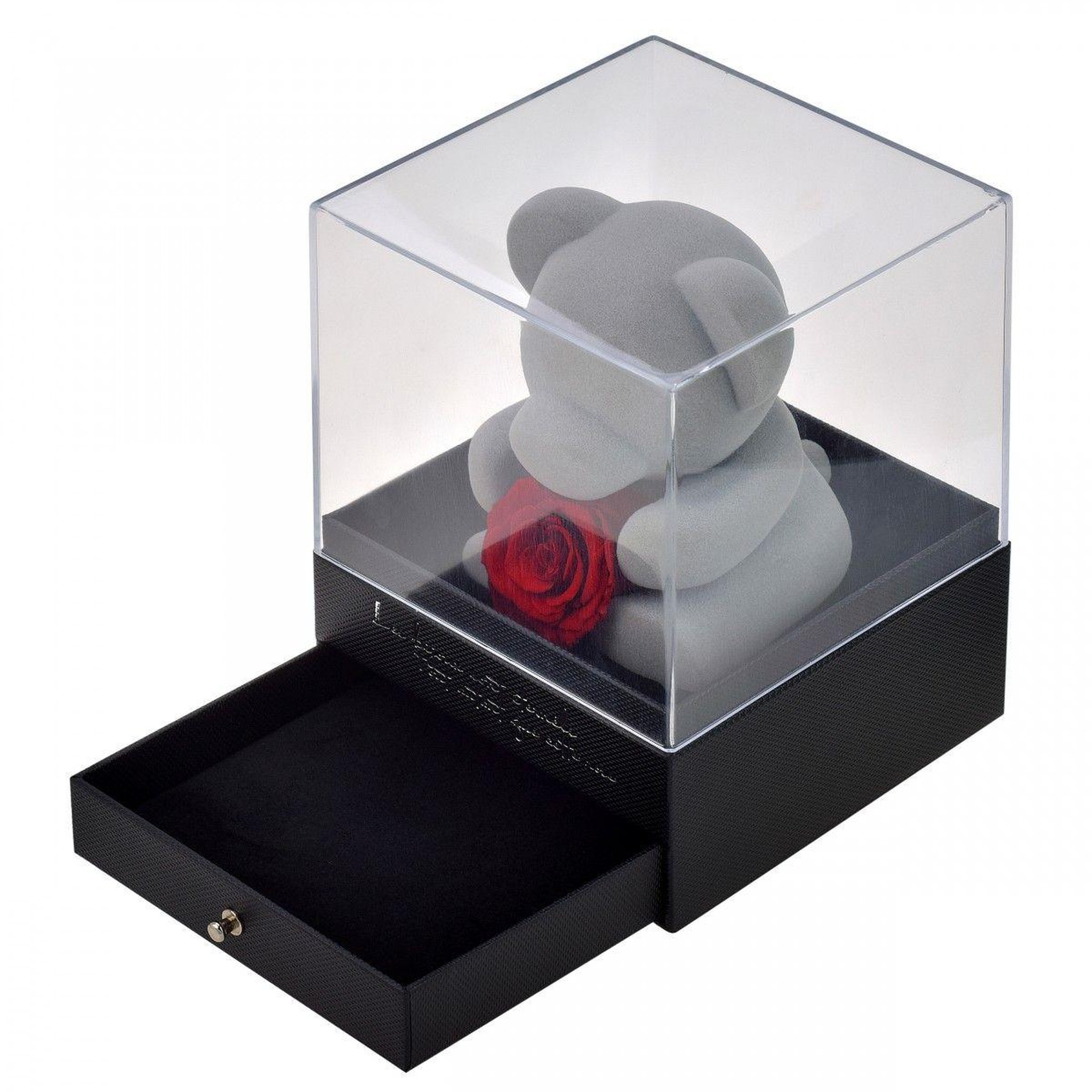 SC CRYSTAL Boite à bijoux ourson décorée d'une rose éternelle - stabilisée rouge