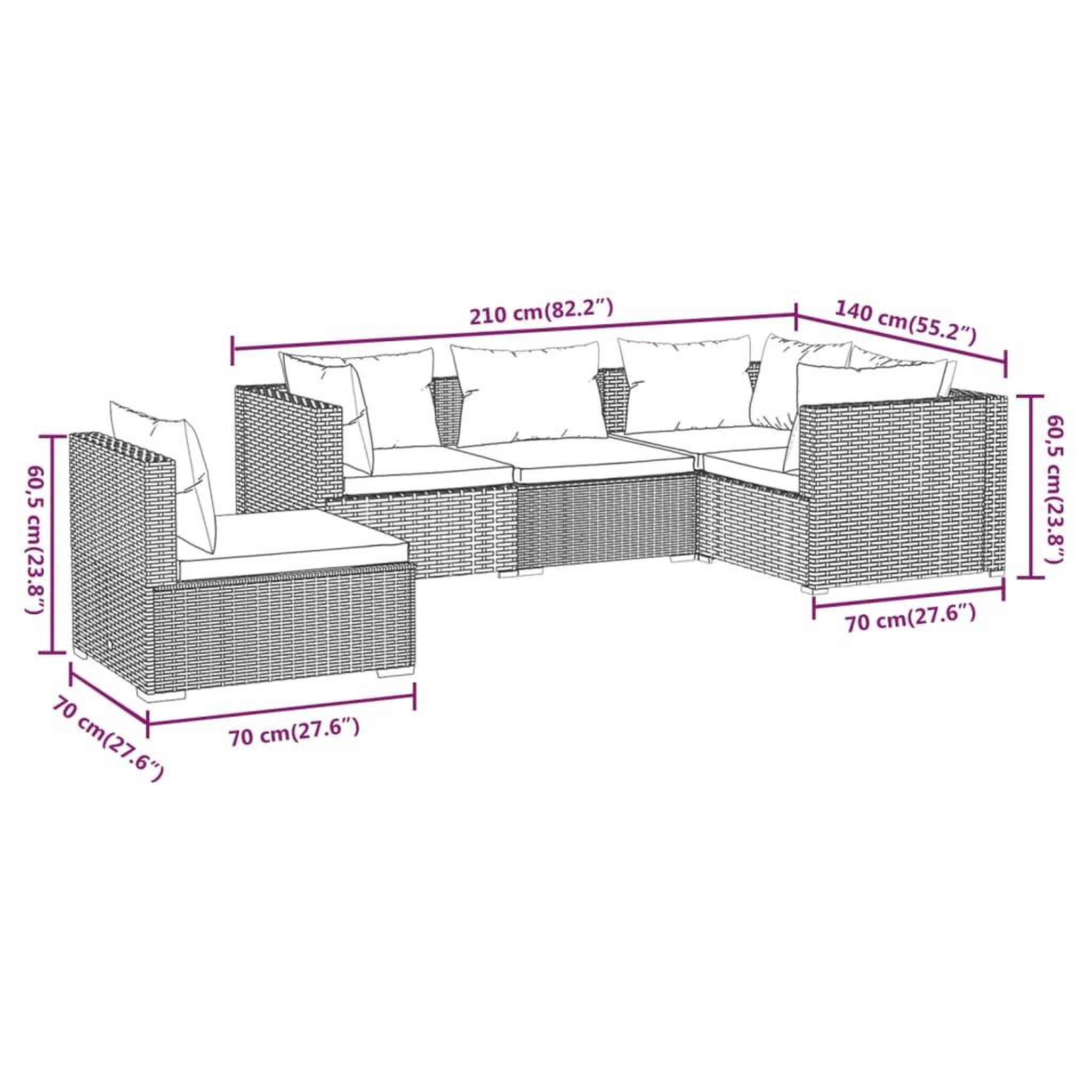 Voir la diapositive 6 : VIDAXL Salon de jardin 5 pcs avec coussins resine tressee marron