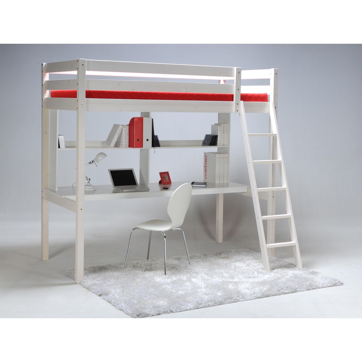 Lit Mezzanine 90 x190 cm en bois massif avec sommier et bureau CITY 