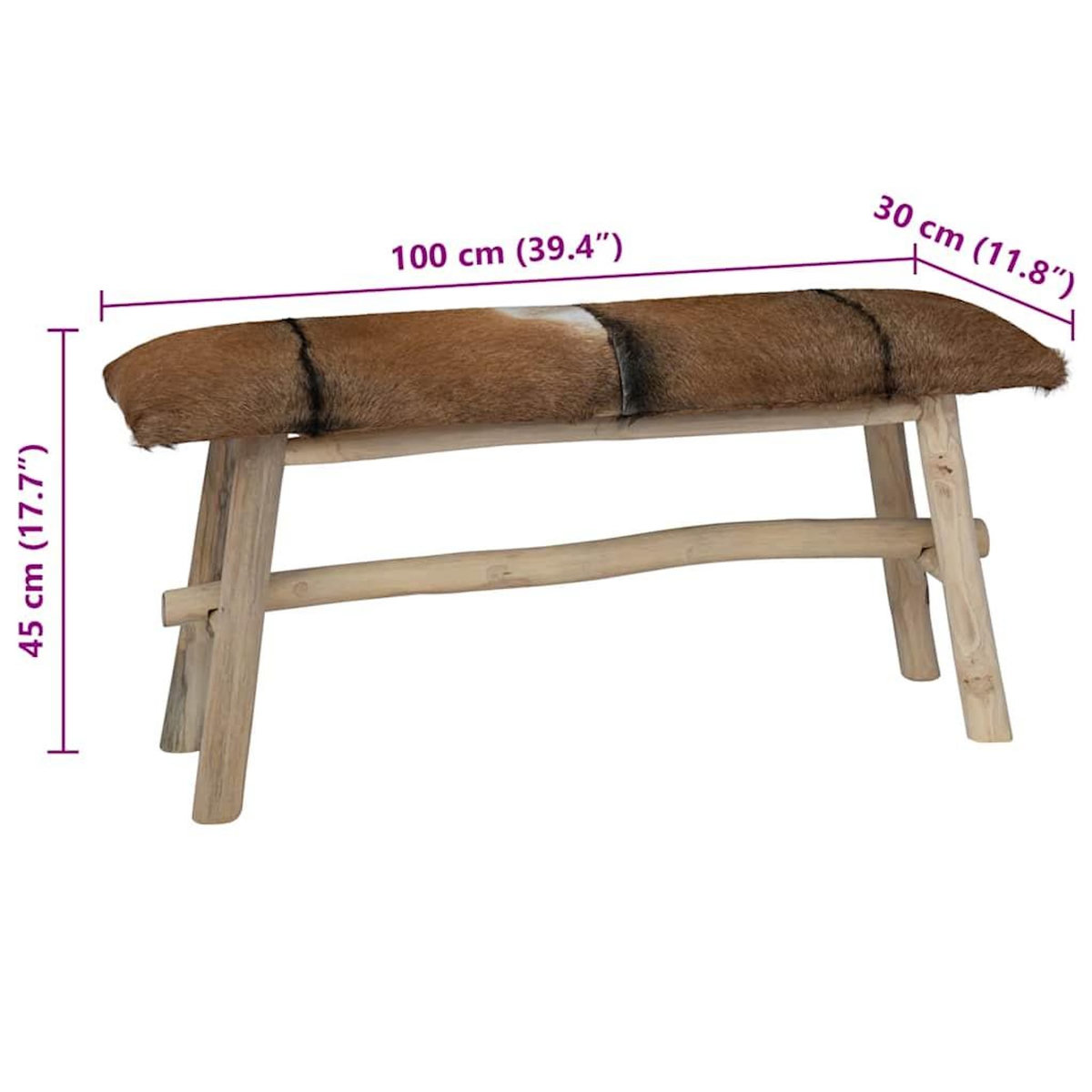 VIDAXL Banc cuir de chevre Teck