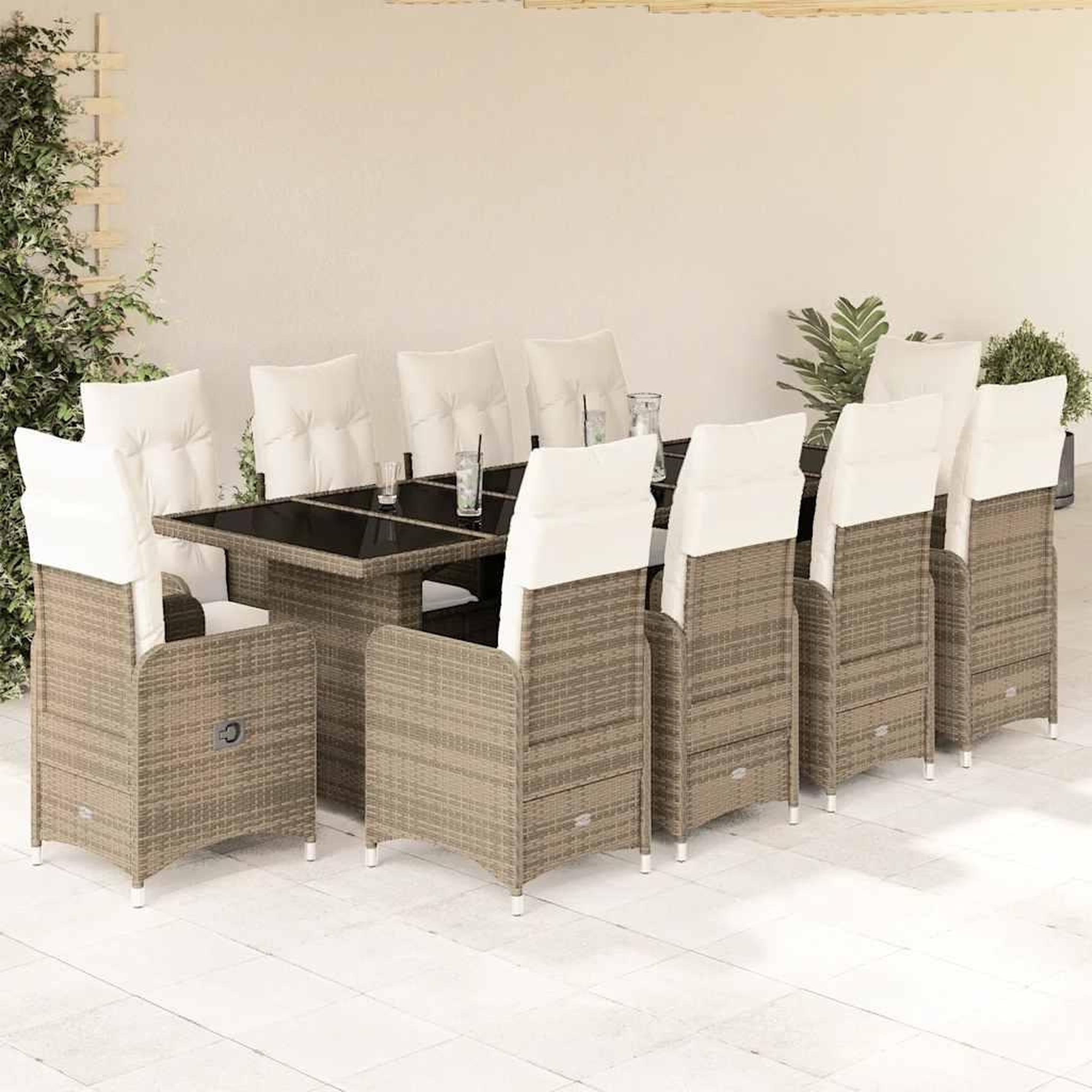 VIDAXL Ensemble de bistro de jardin 11 pcs coussins beige poly rotin