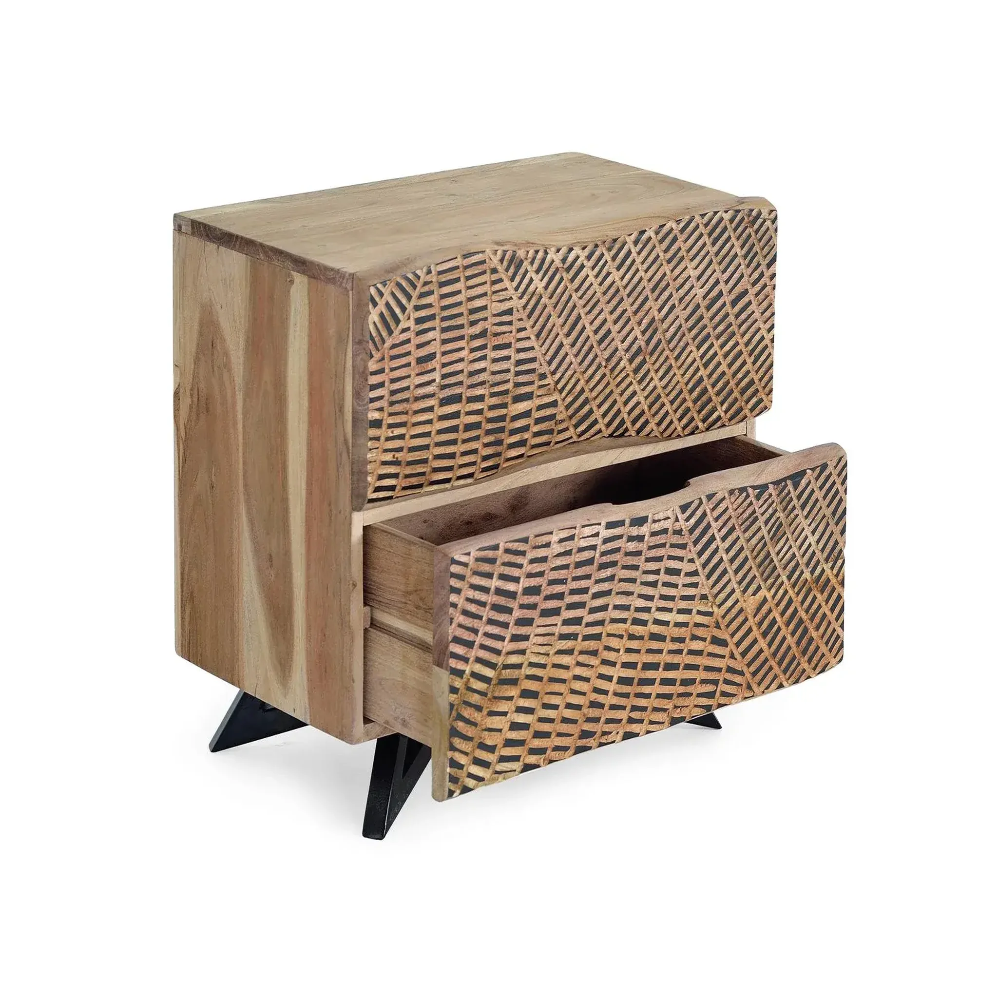 Voir la diapositive 4 : GINER Y COLOMER SL Table de chevet en bois d'acacia 57 cm style rustique moderne