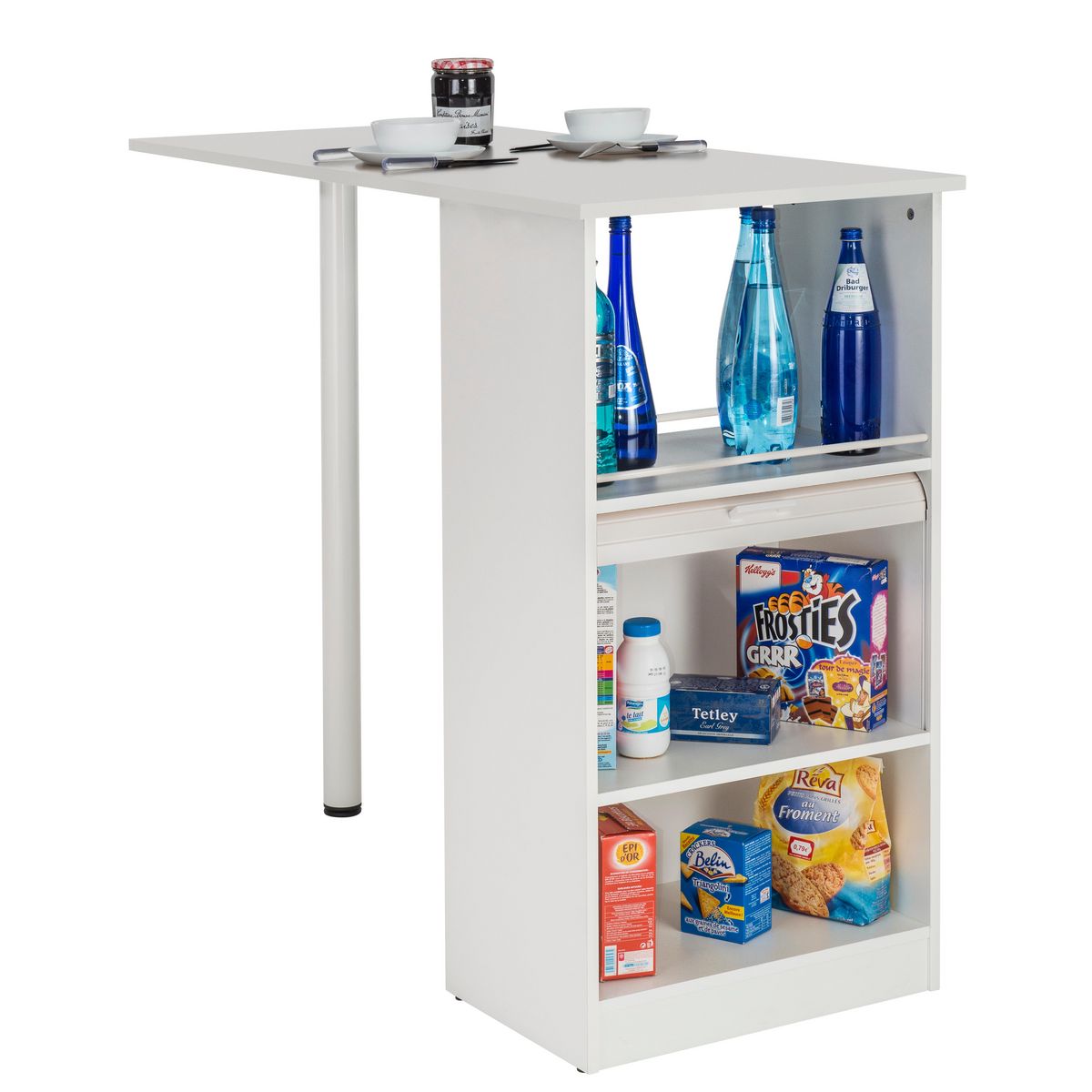 Table comptoir de cuisine avec rangement à rideau L130cm LUCK