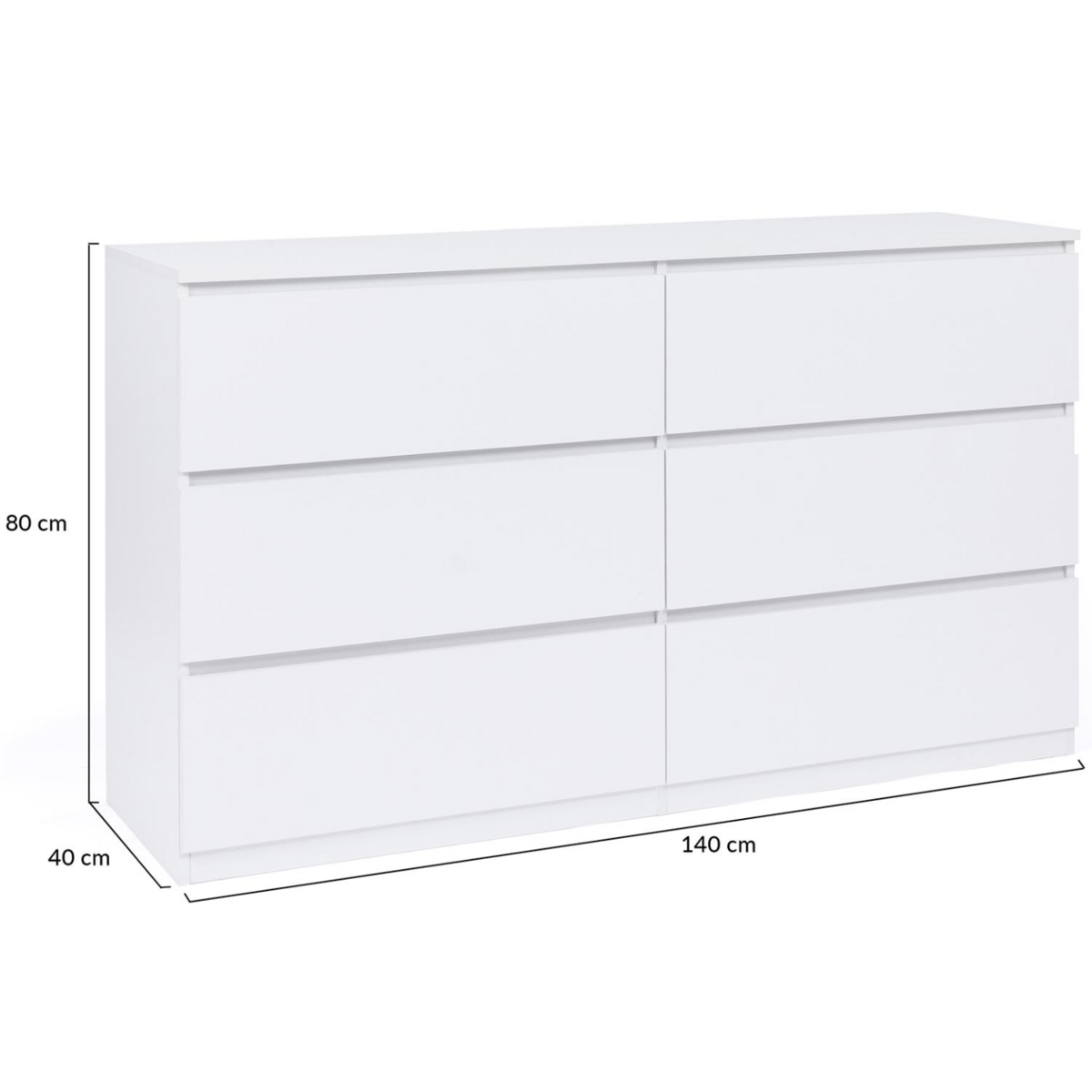 ID MARKET Commode 6 tiroirs TOMI XXL 140 cm bois blanc