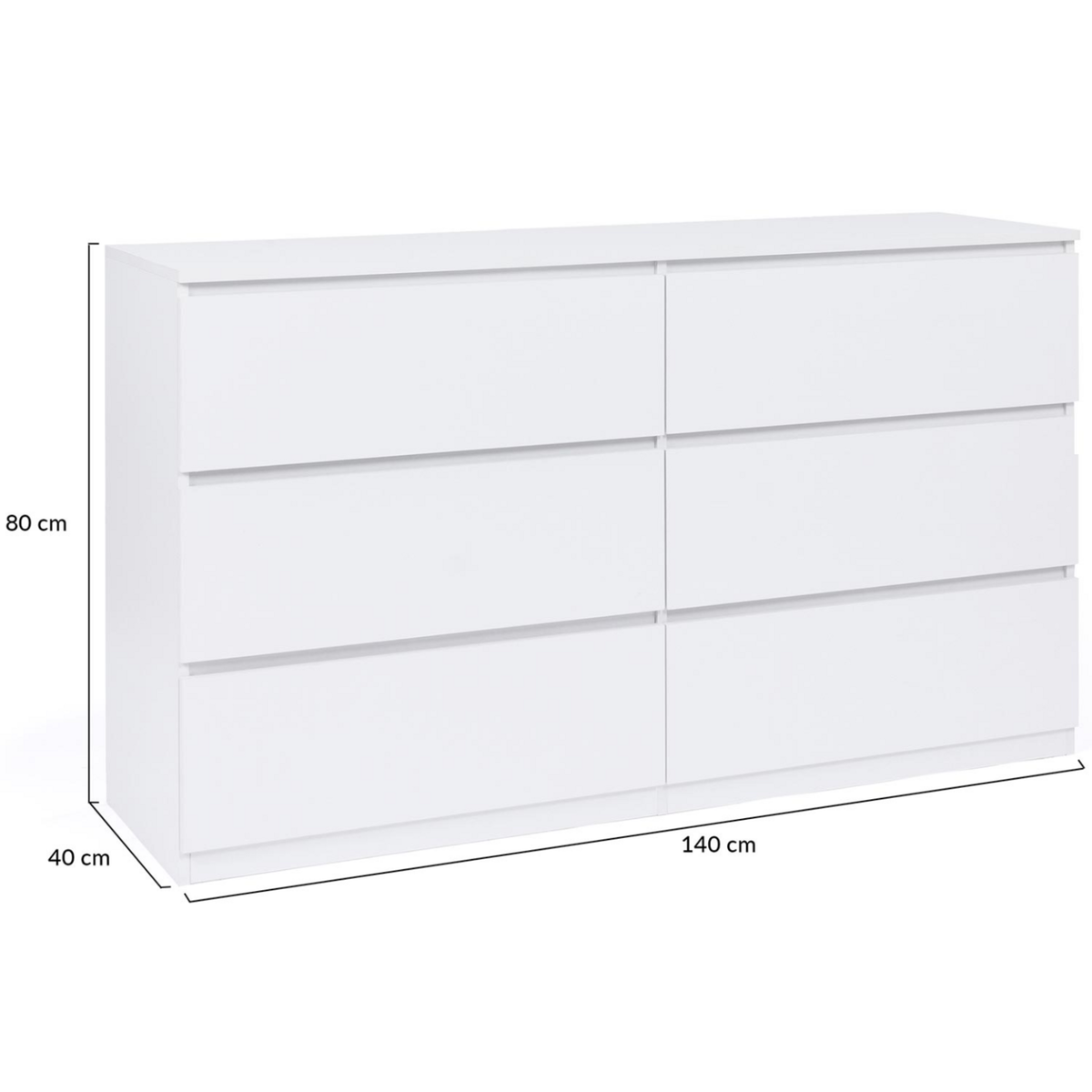 ID MARKET Commode 6 tiroirs TOMI XXL 140 cm bois blanc