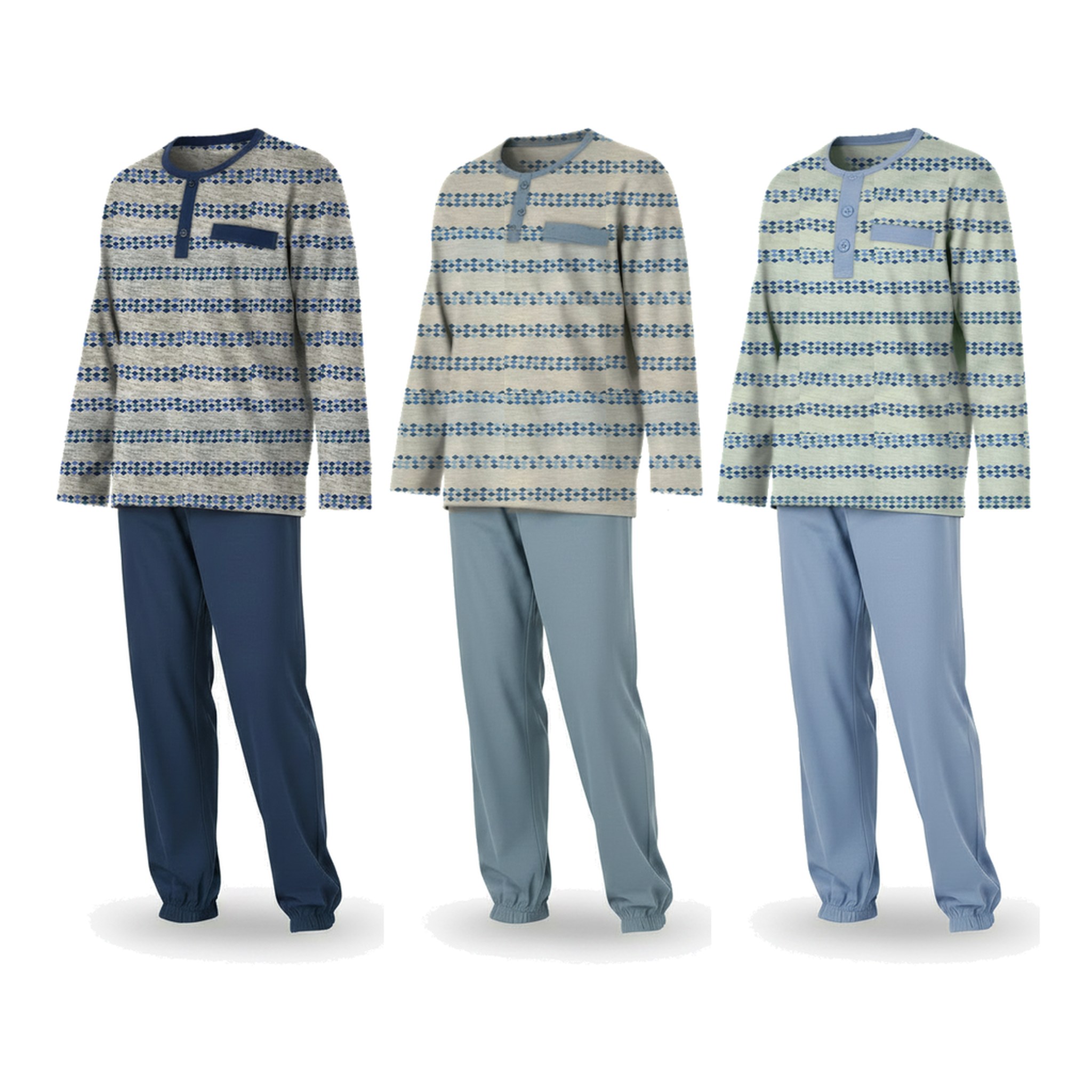 Voir la diapositive 1 : OZABI OZABI Ensemble Pyjama Homme Long Pack de 3, Haut Imprimé Col Boutonné