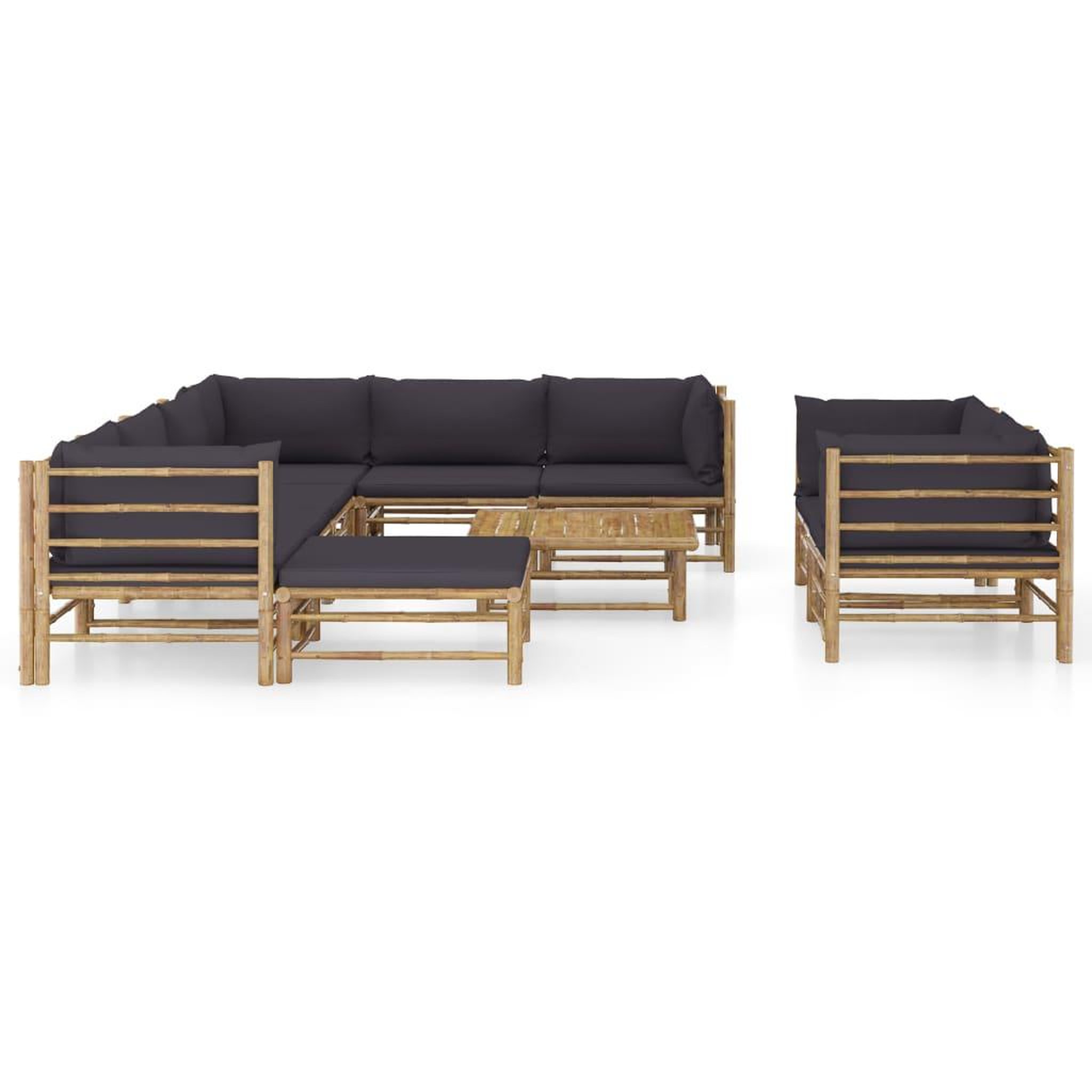 Voir la diapositive 2 : VIDAXL Salon de jardin 10 pcs avec coussins gris fonce bambou