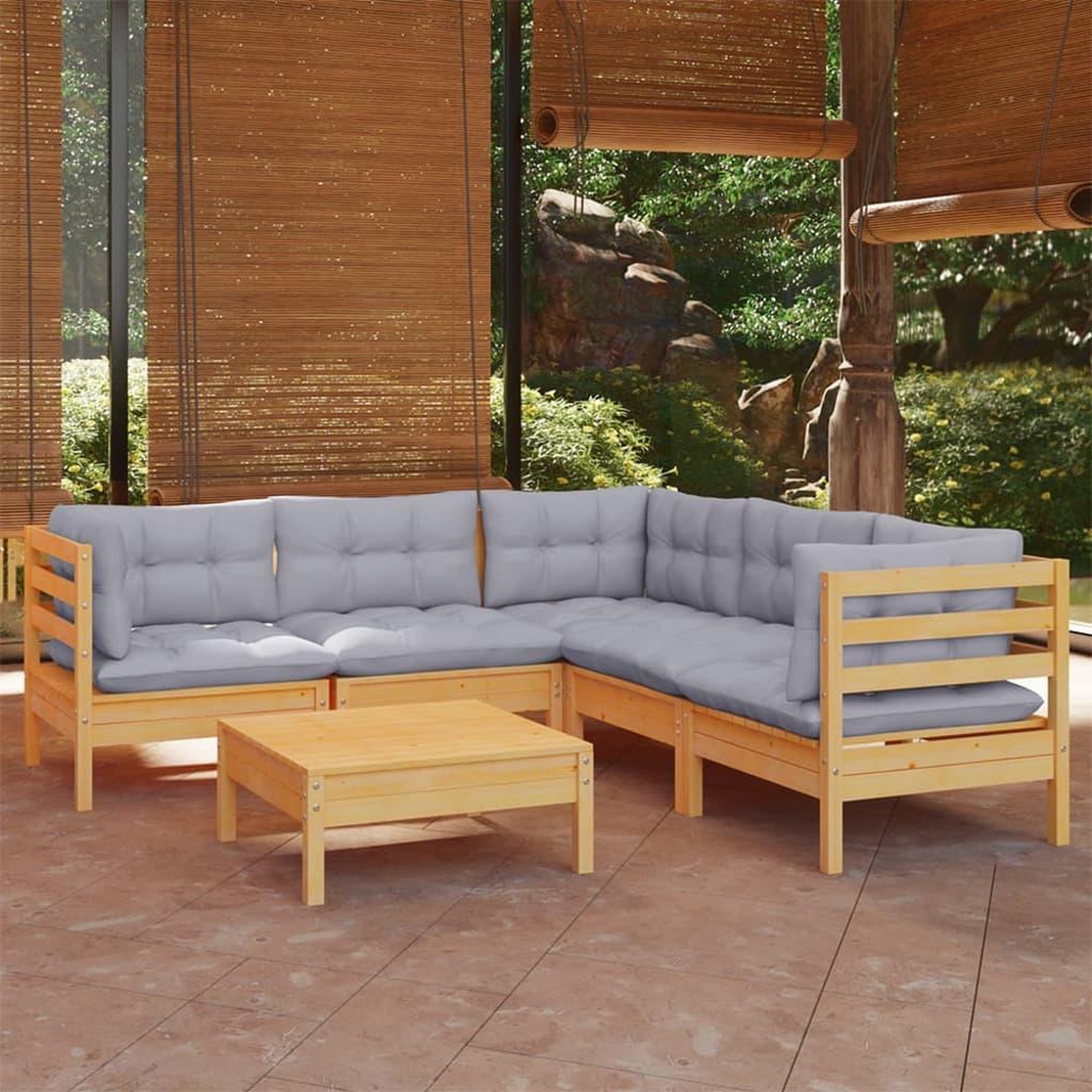 VIDAXL Salon de jardin 6 pcs avec coussins gris Bois de pin massif