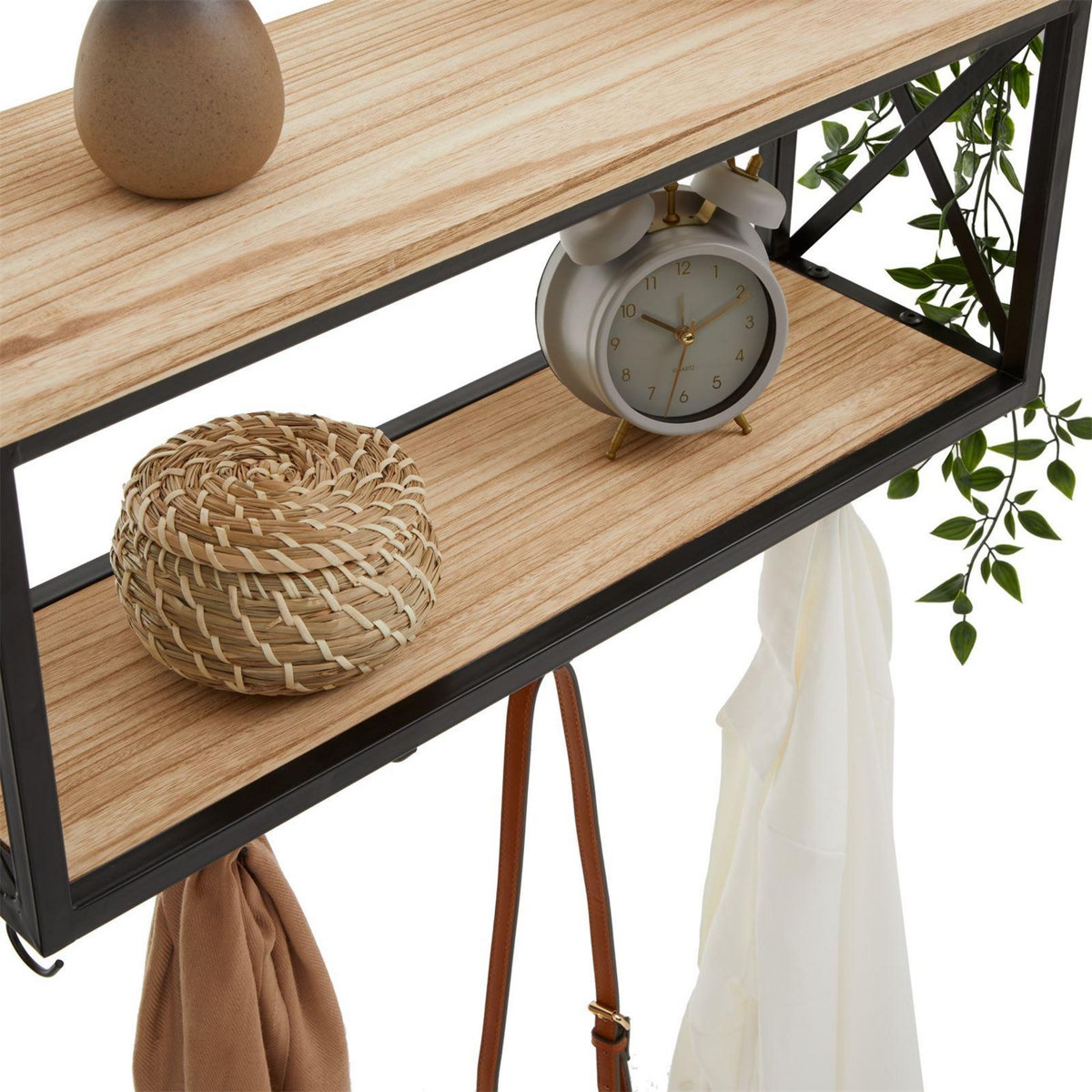IDIMEX Porte-manteaux mural ARMANDO, avec 2 étagères en bois et cadre en métal