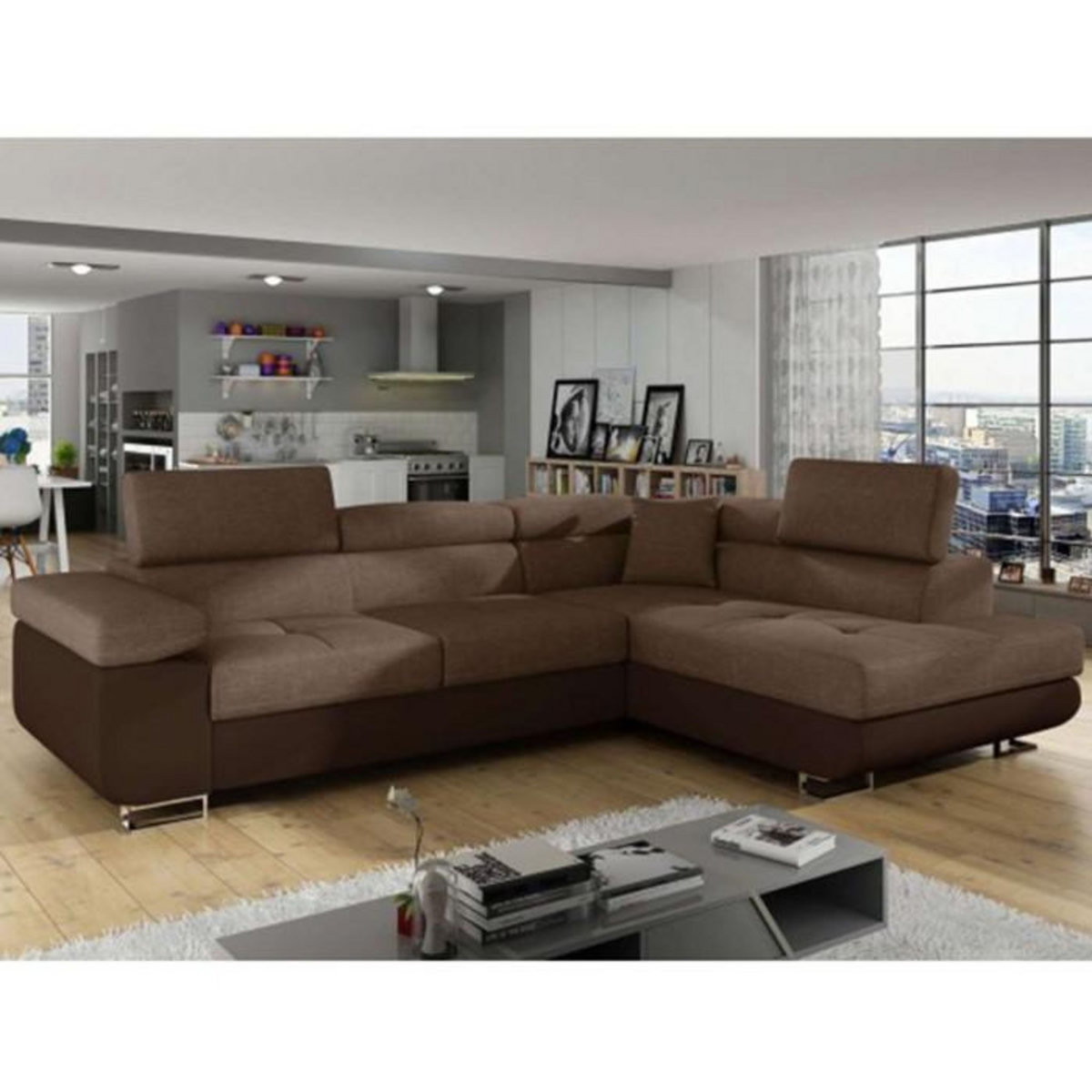 Paris Prix Canapé d'Angle Droit Convertible  Marius  275cm Marron