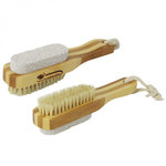 VIVEZEN Lot de 2 brosses à ongles et pierre ponce 17,5 cm double face en bambou et poils de sanglier