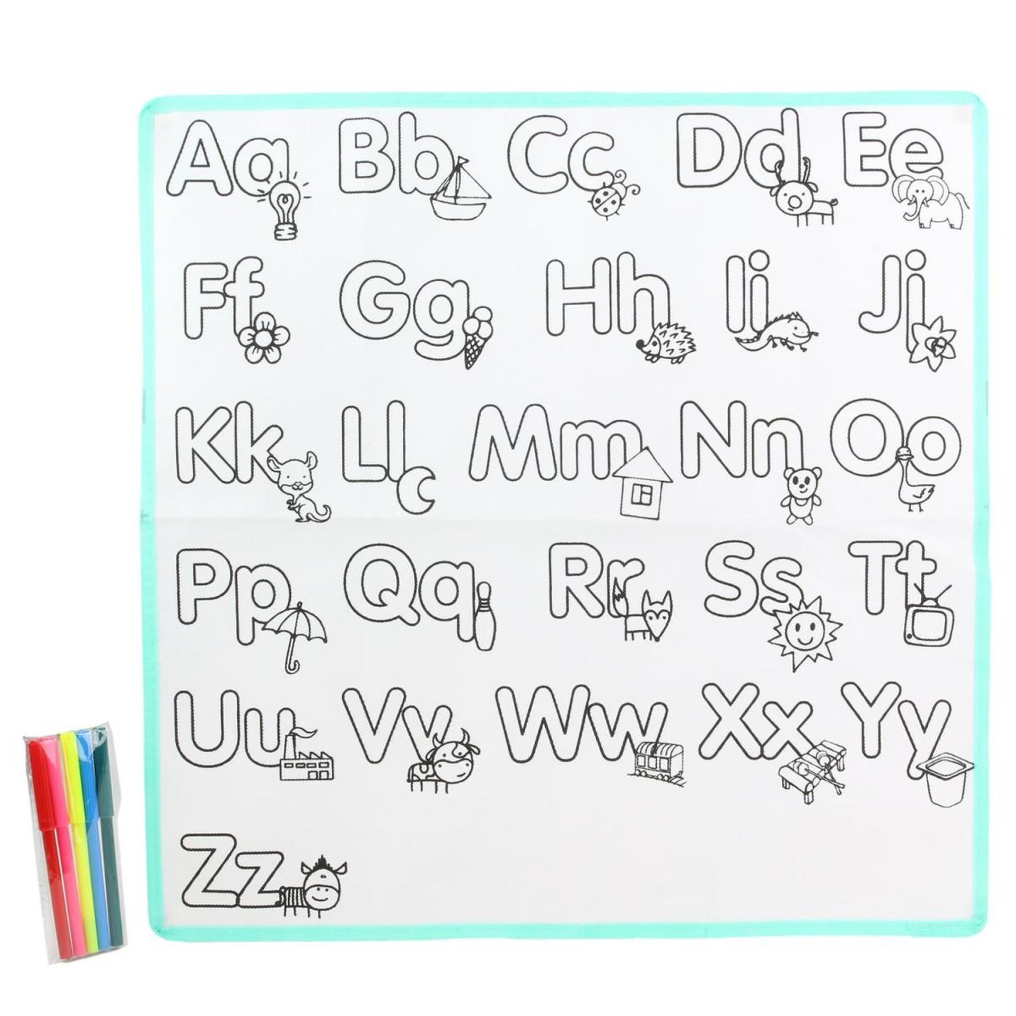 Jeux 2 momes Lettres à colorier & 5 feutres  alphabet  50x50cm blanc