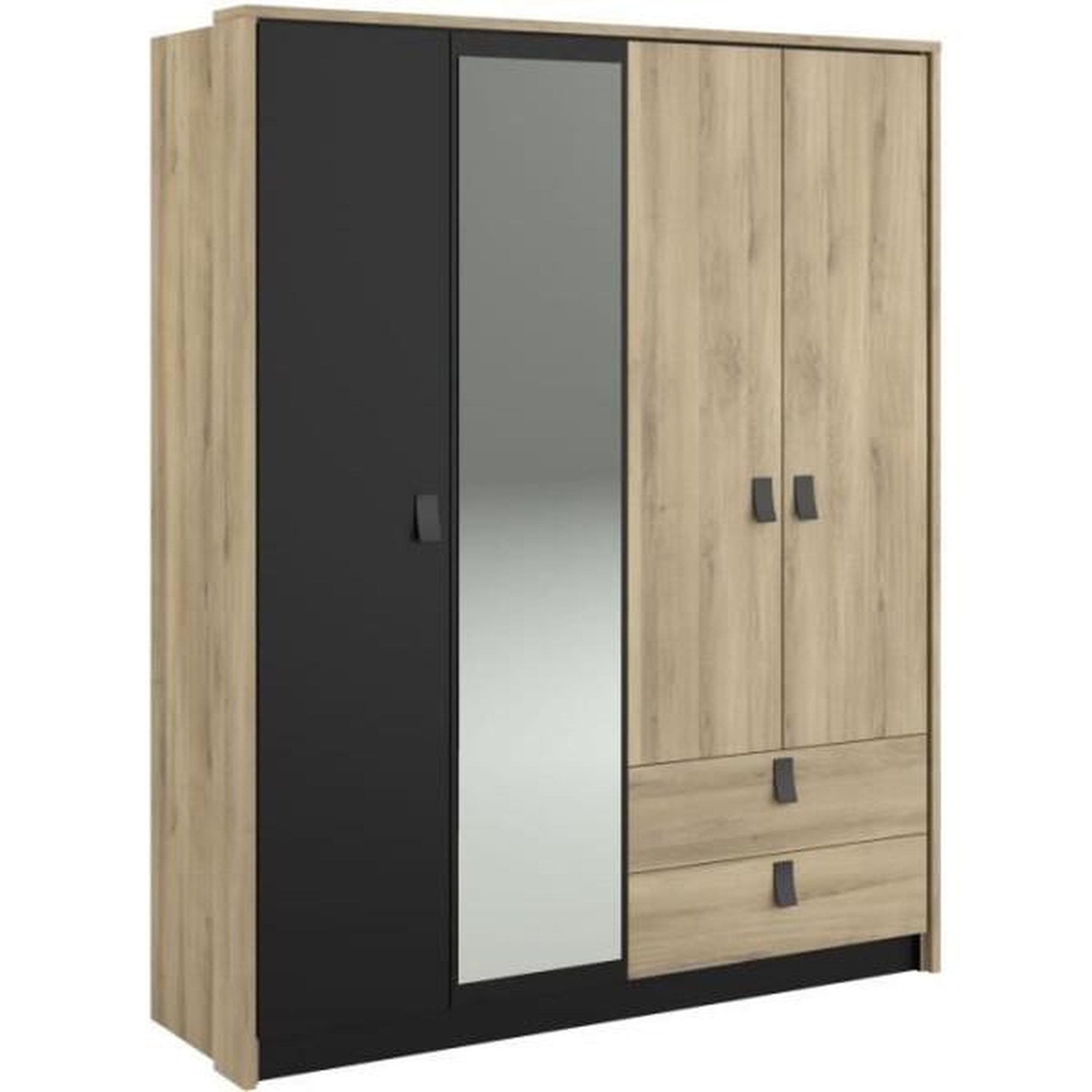 Voir la diapositive 3 : PARISOT Armoire - Chene / Noir - 4 portes 2 tiroirs - 162 x 52,1 x 199,2 cm - PARISOT