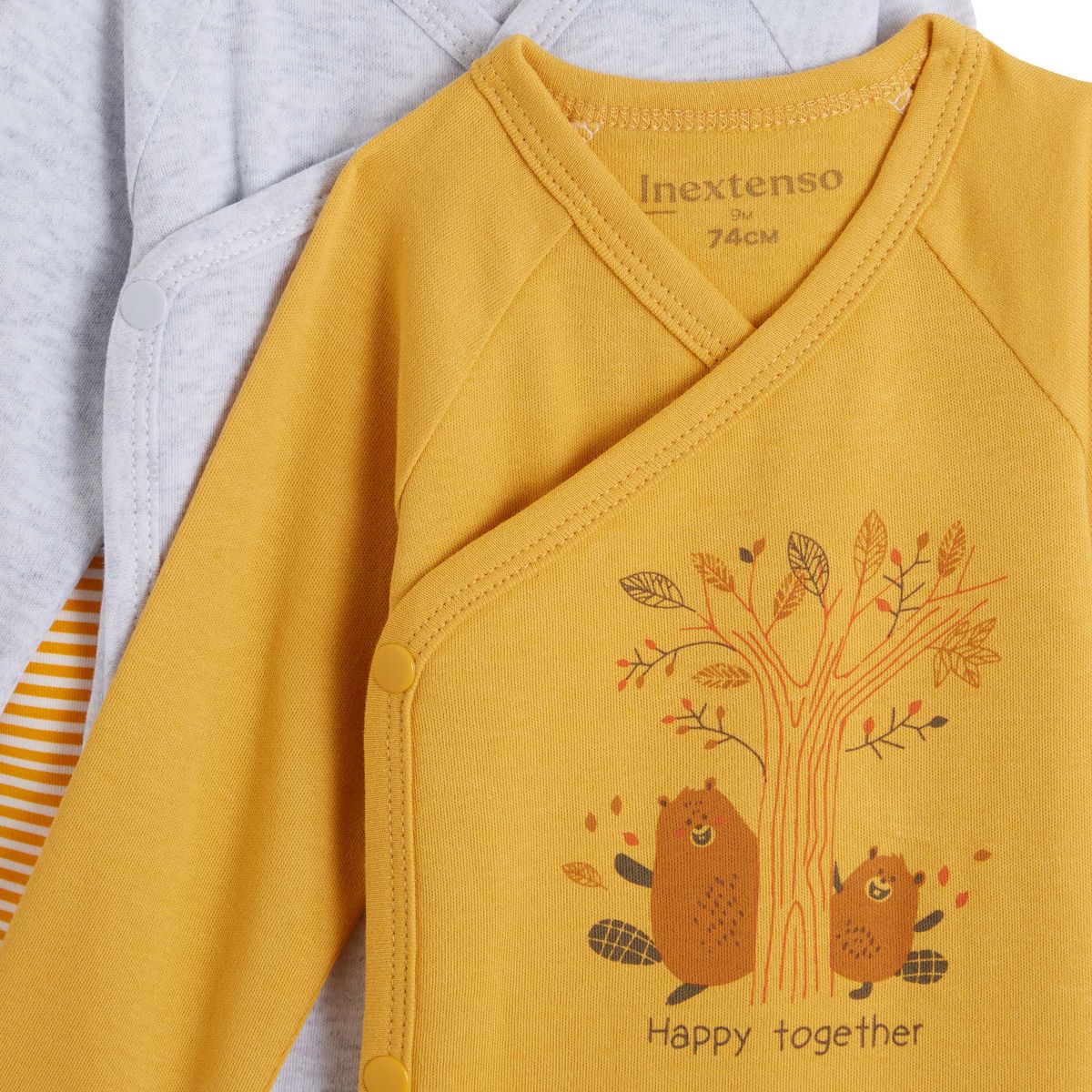 INEXTENSO Lot de 5 bodies manches longues castor bébé garçon