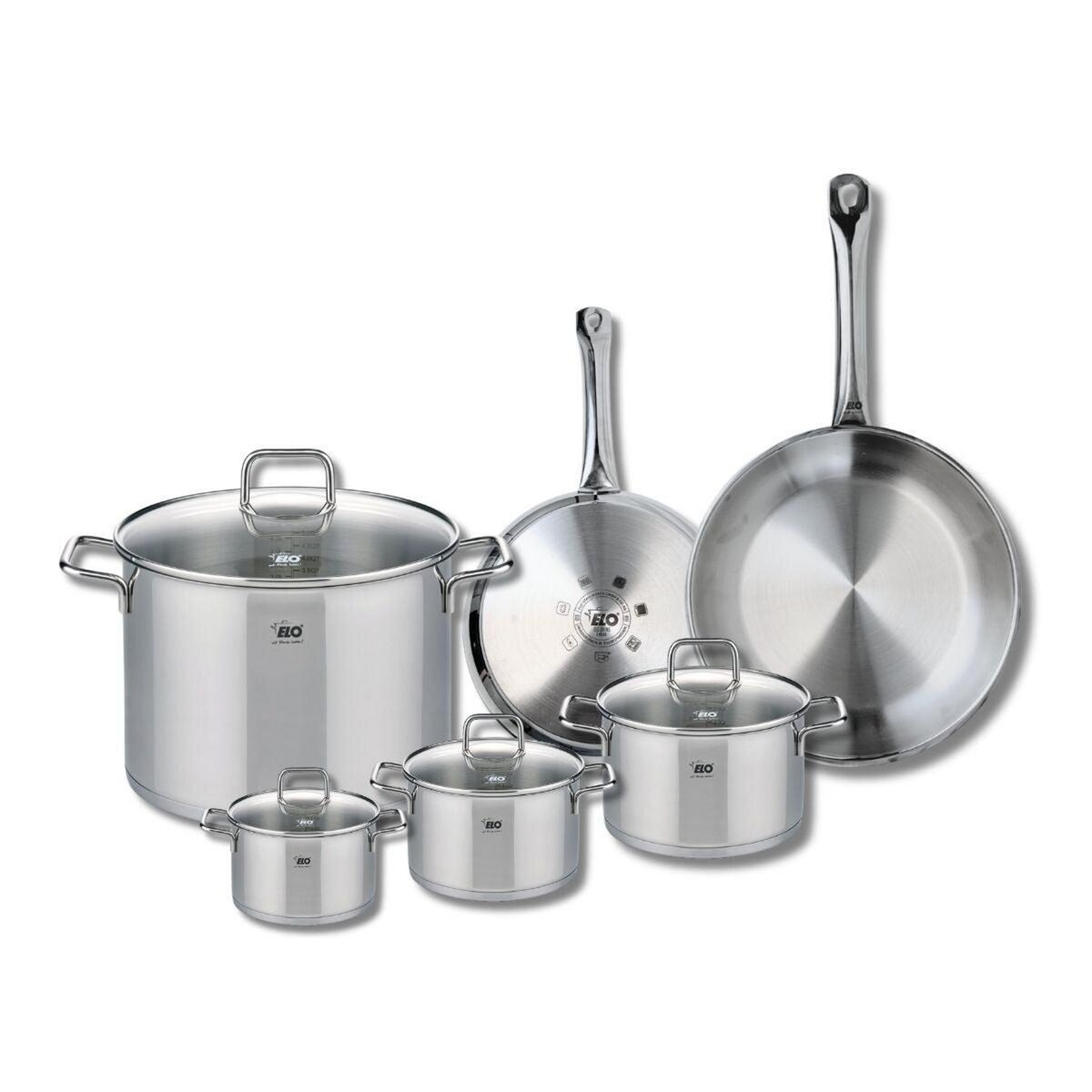 ELO Ensemble de 2 Poêles de cuisson 24 et 28 cm et 4 faitouts 12, 14, 16 et 26 cm Elo Profi Citrin