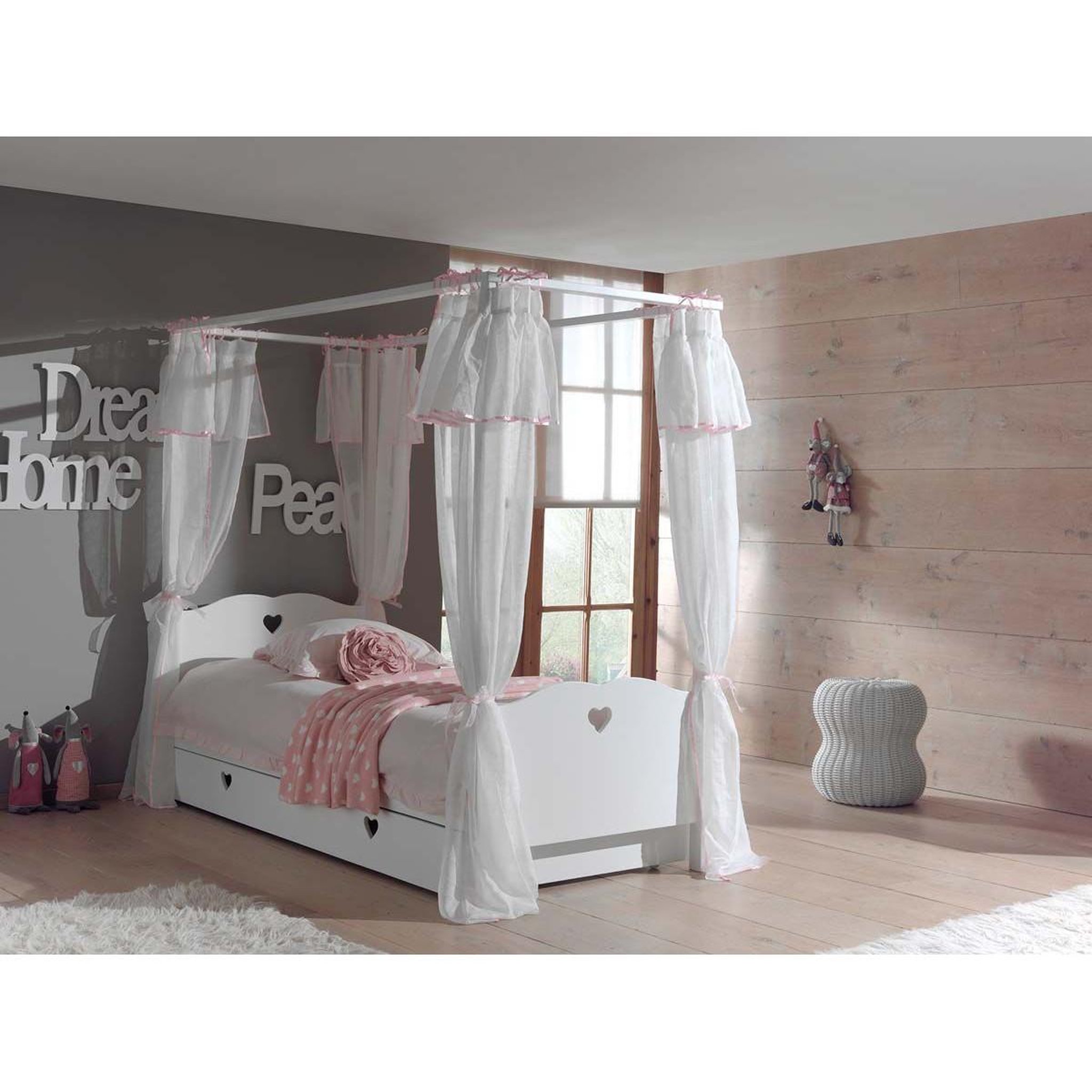 Voir la diapositive 2 : Paris Prix Lit enfant à baldaquin & voile  amori  90x200cm blanc