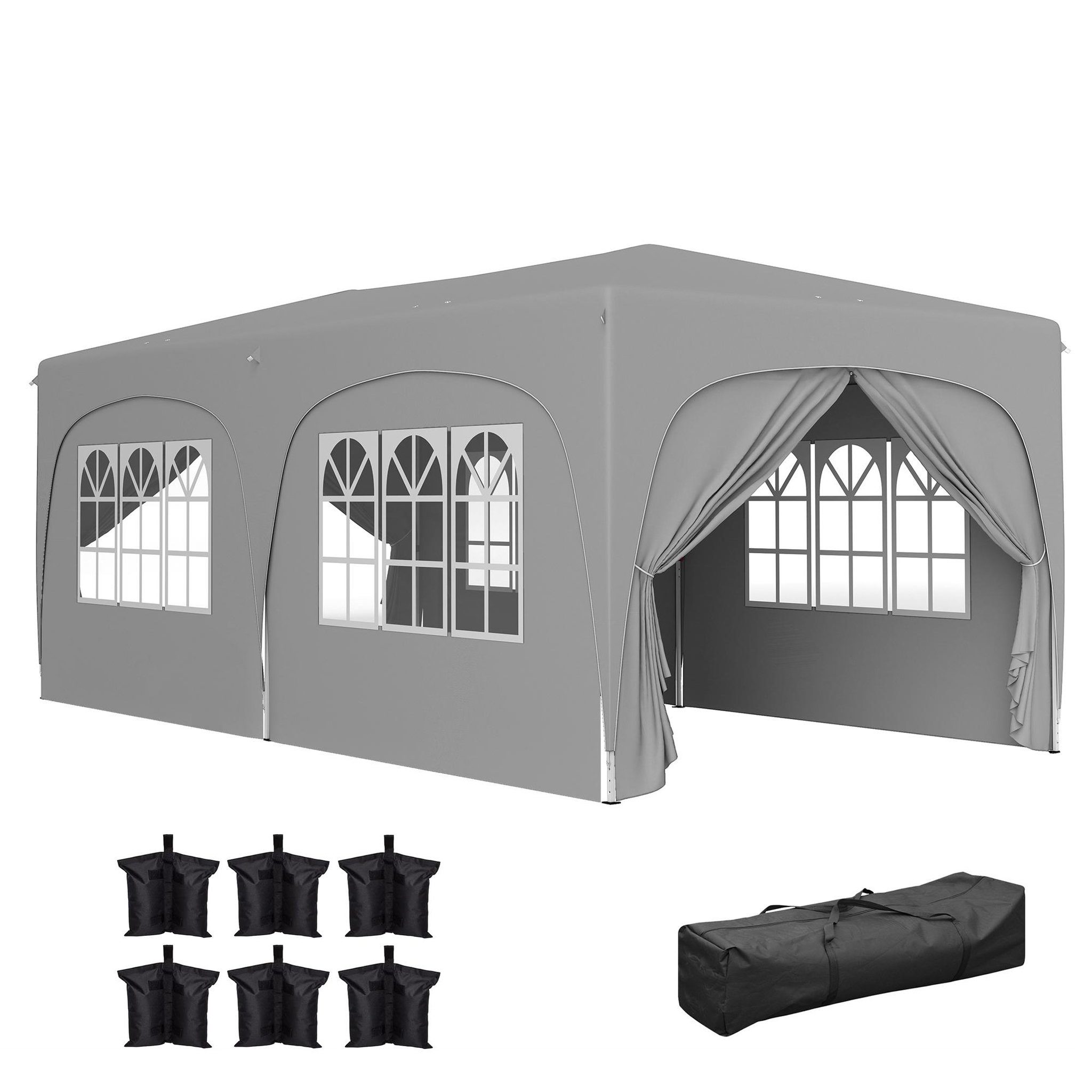 Voir la diapositive 4 : OUTSUNNY Tonnelle barnum pop up automatique 3x6 m - hauteur réglable - sac de transport, 6 sacs à lester inclus - gris