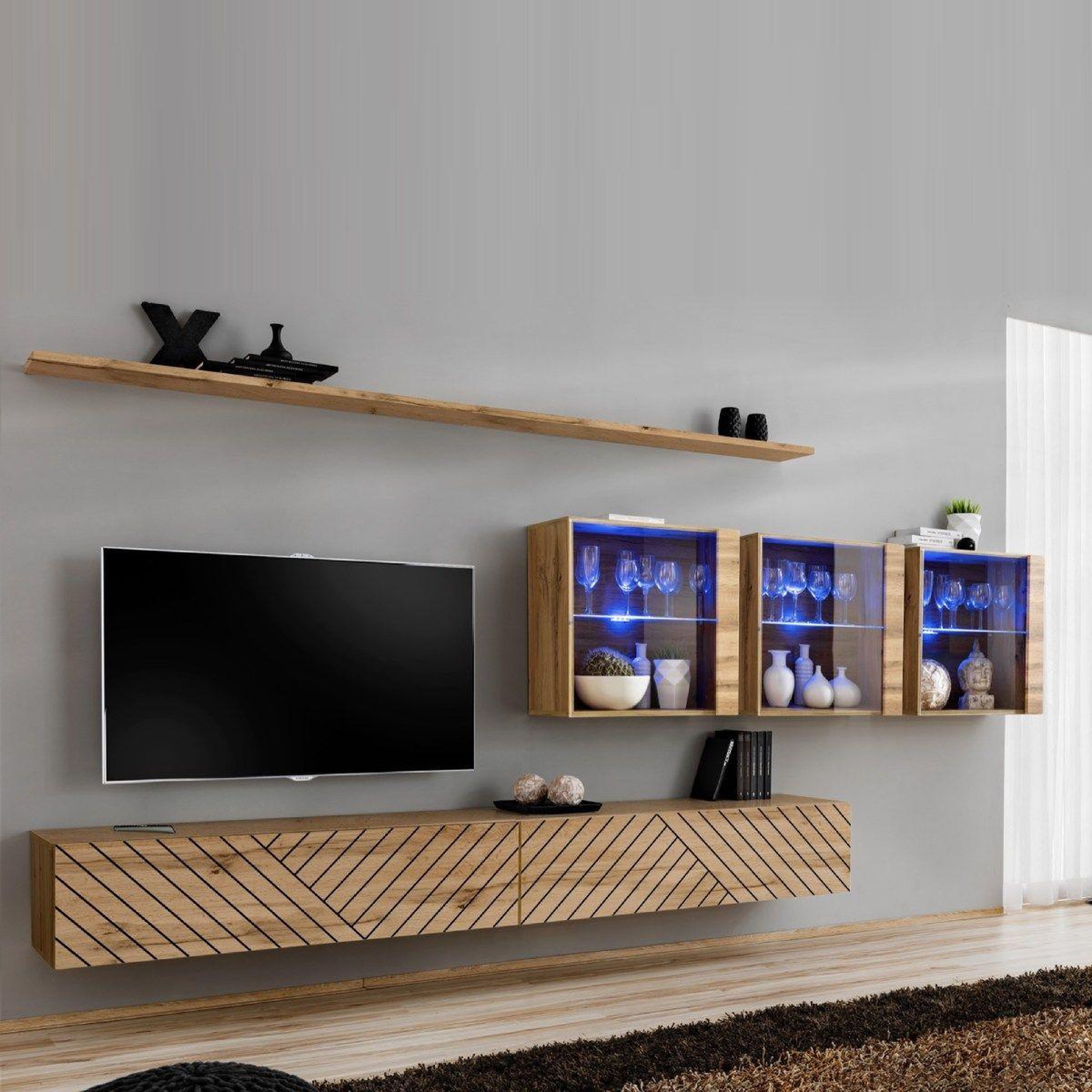 Paris Prix Ensemble meuble tv  switch lamel xvii  340cm naturel
